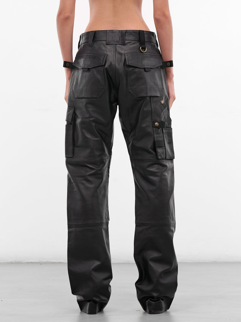 Black Leather Cargo Work Pants (PA02972-0363-BLACK-BROWN)