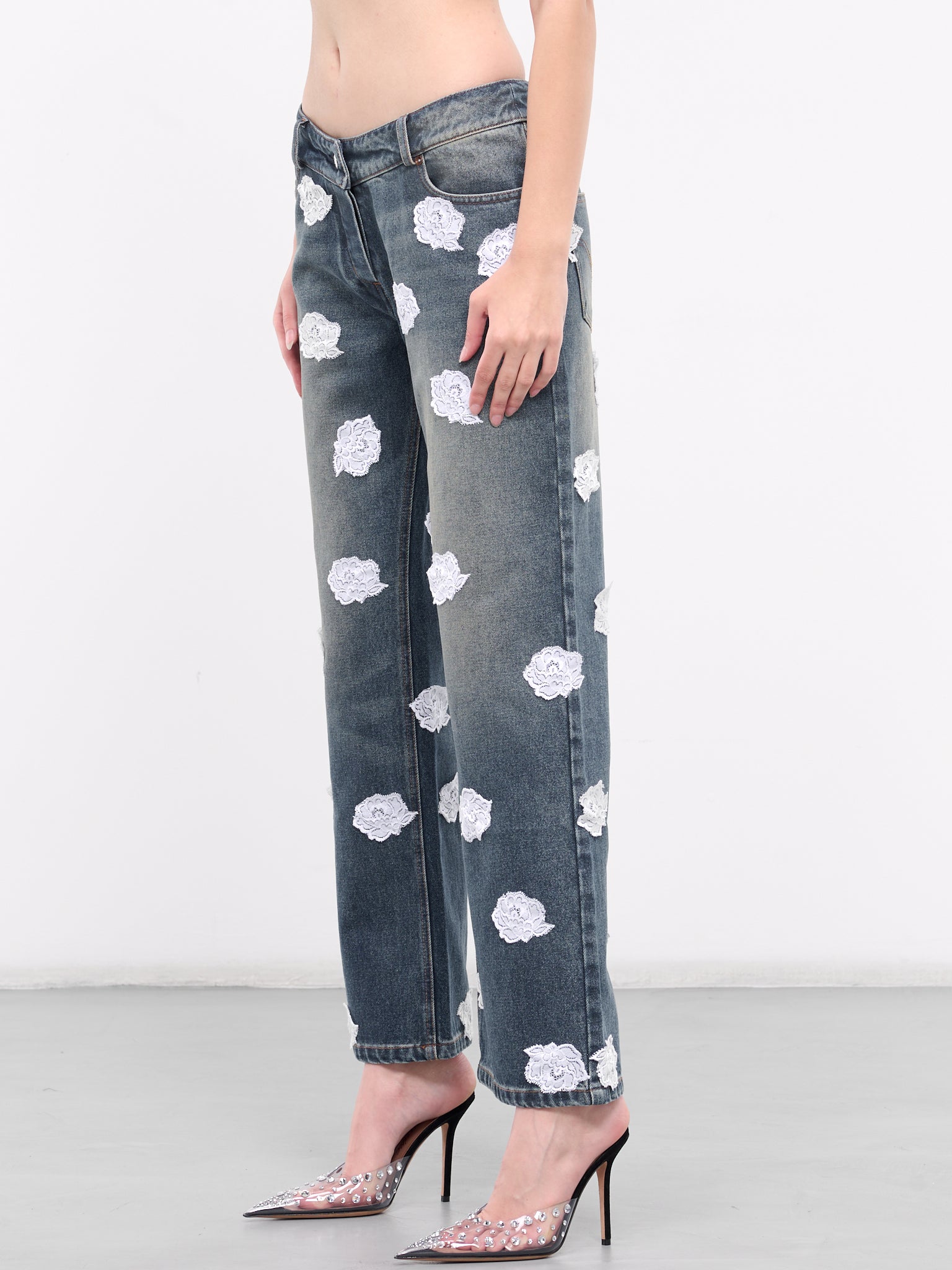 Lace Polka Dot Jeans (PA040A-BLEACH)