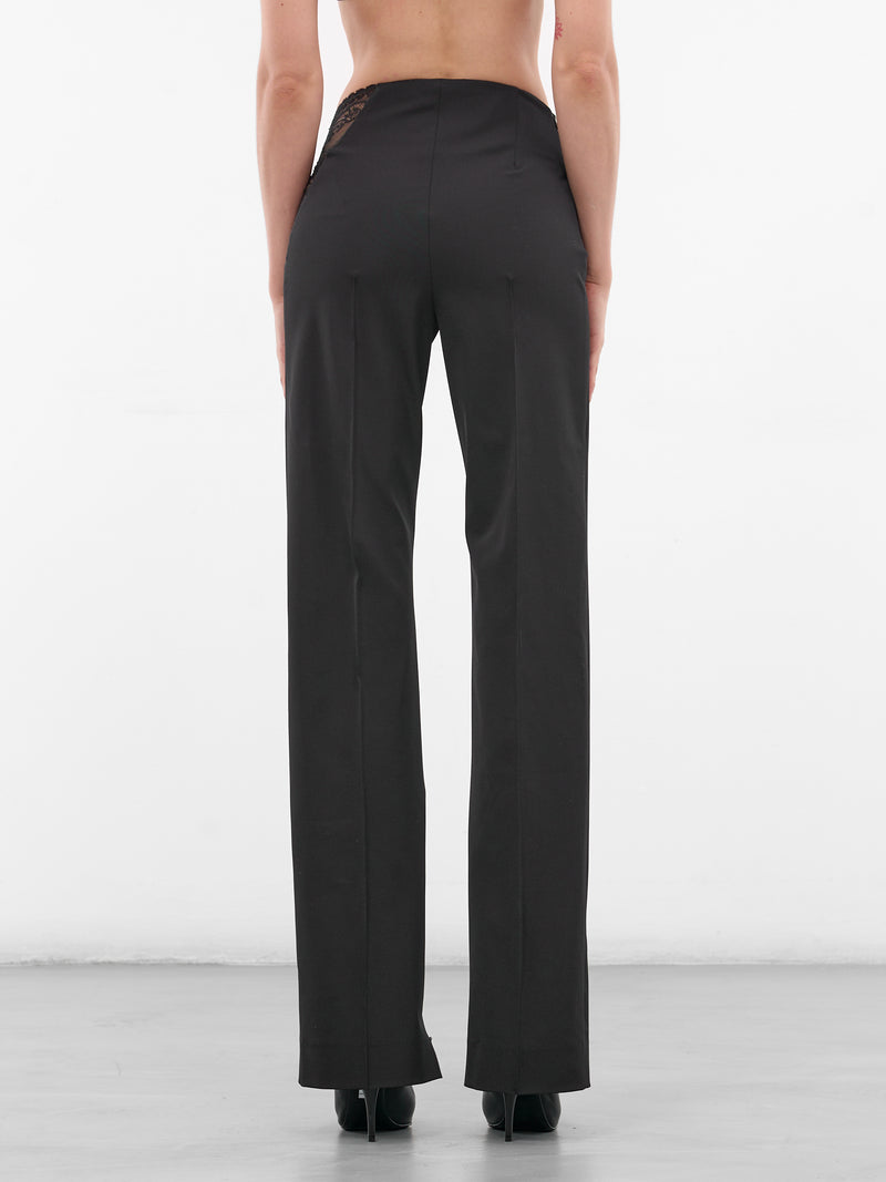 Black Nylon Lace Paneled Trousers (PA045-BLACK)