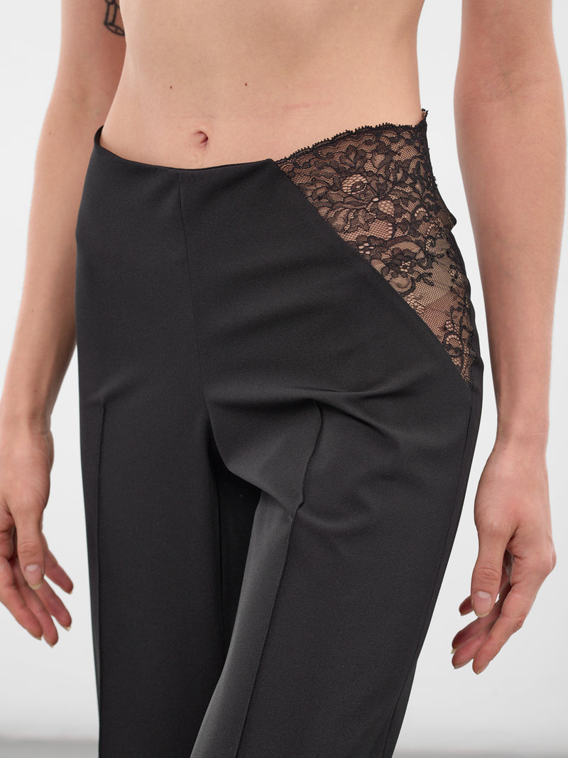 Black Nylon Lace Paneled Trousers (PA045-BLACK)