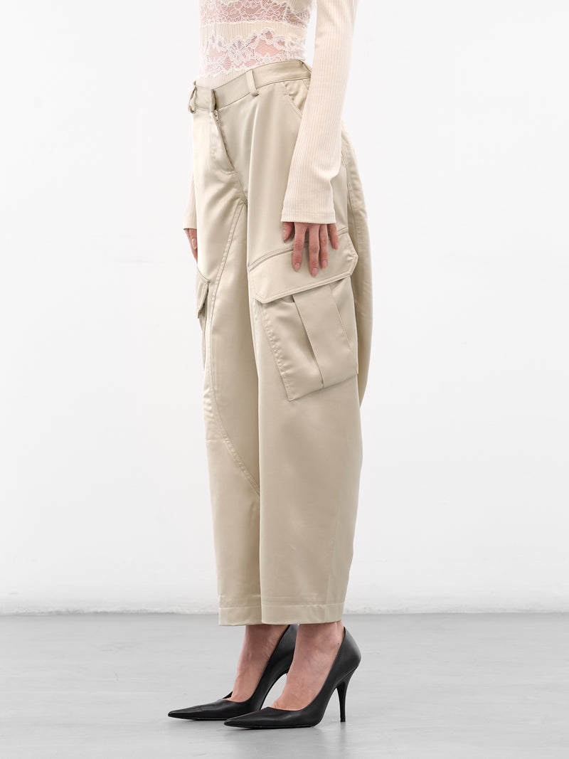 Ecru Satin Balloon Cargo Pants (PA050-ECRU)