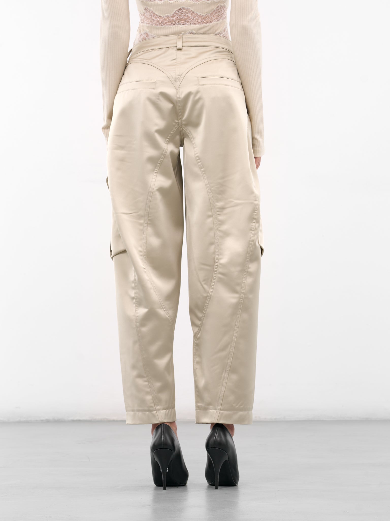 Ecru Satin Balloon Cargo Pants (PA050-ECRU)