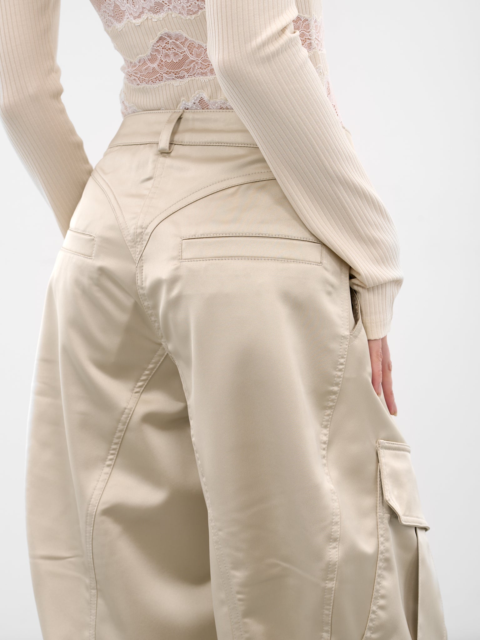 Ecru Satin Balloon Cargo Pants (PA050-ECRU)