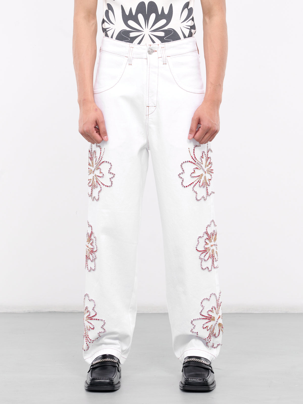 Hibiscus Embroidered Jeans(PA41-TW26A24-WHITE)