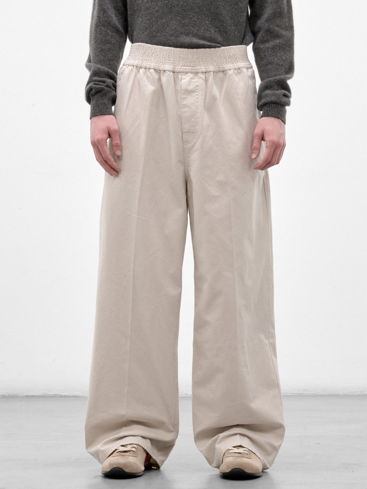 Off-White Cotton Wide Trousers (PAM00597AD00061-OFF-WHITE)
