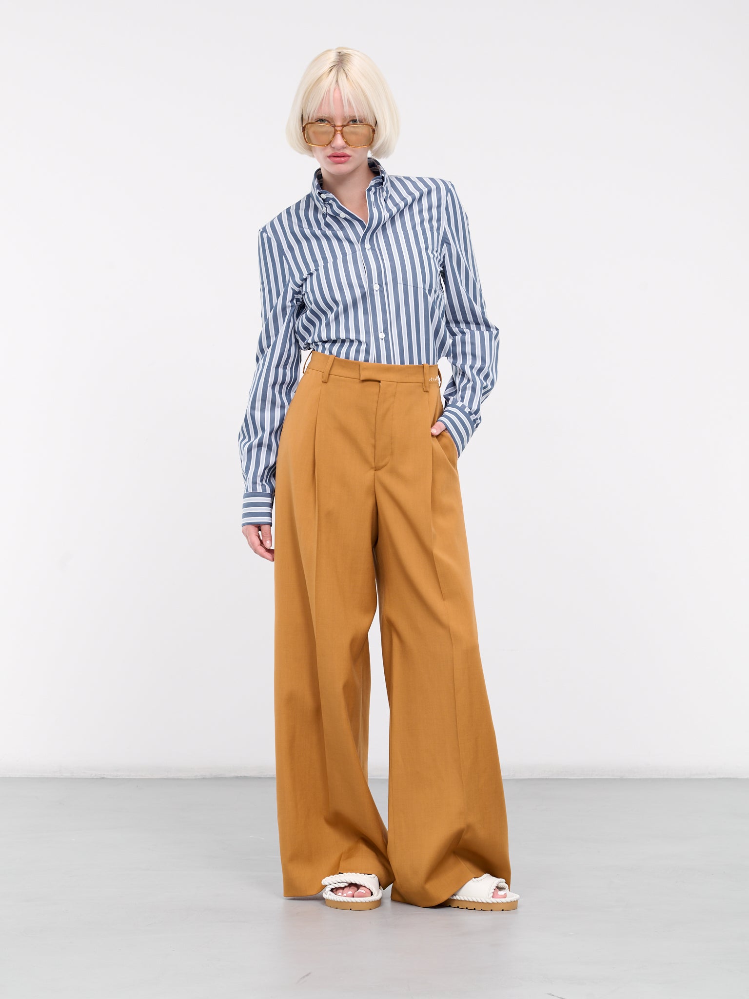 Cropped Stripe Shirt (CAMA0579S0-UTC336-BLUE-STRIPES)