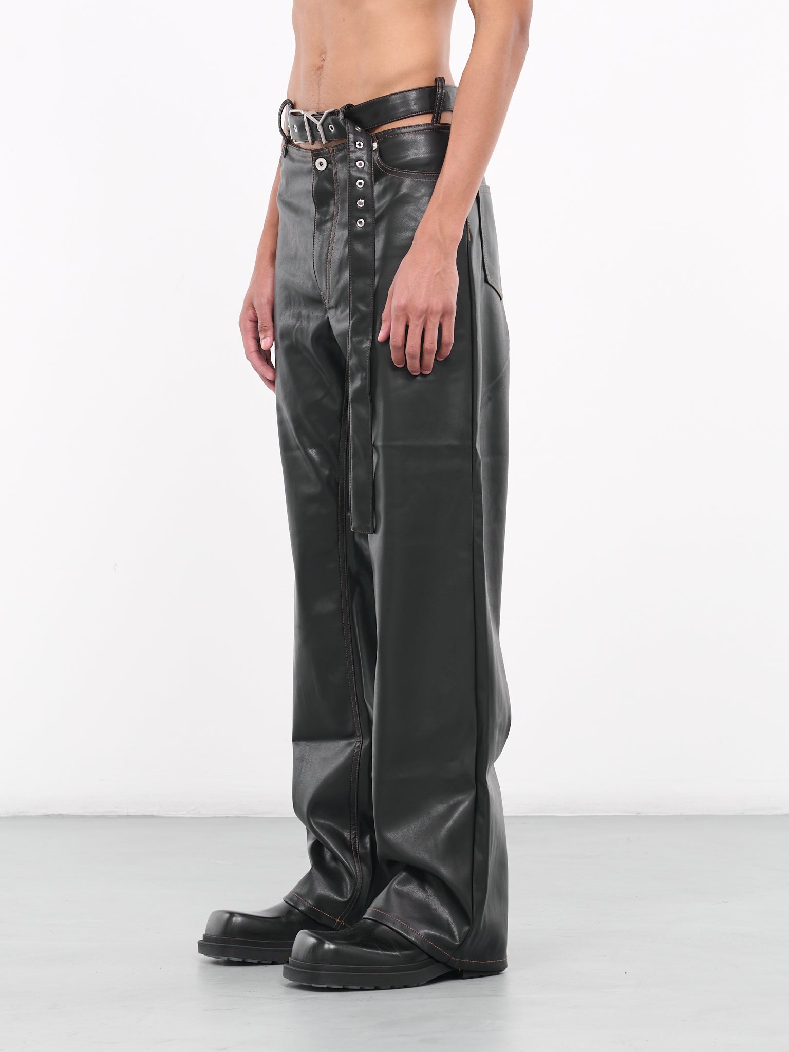 Y Belt Leather Pants (PANT101-S25-F444-BLACK)