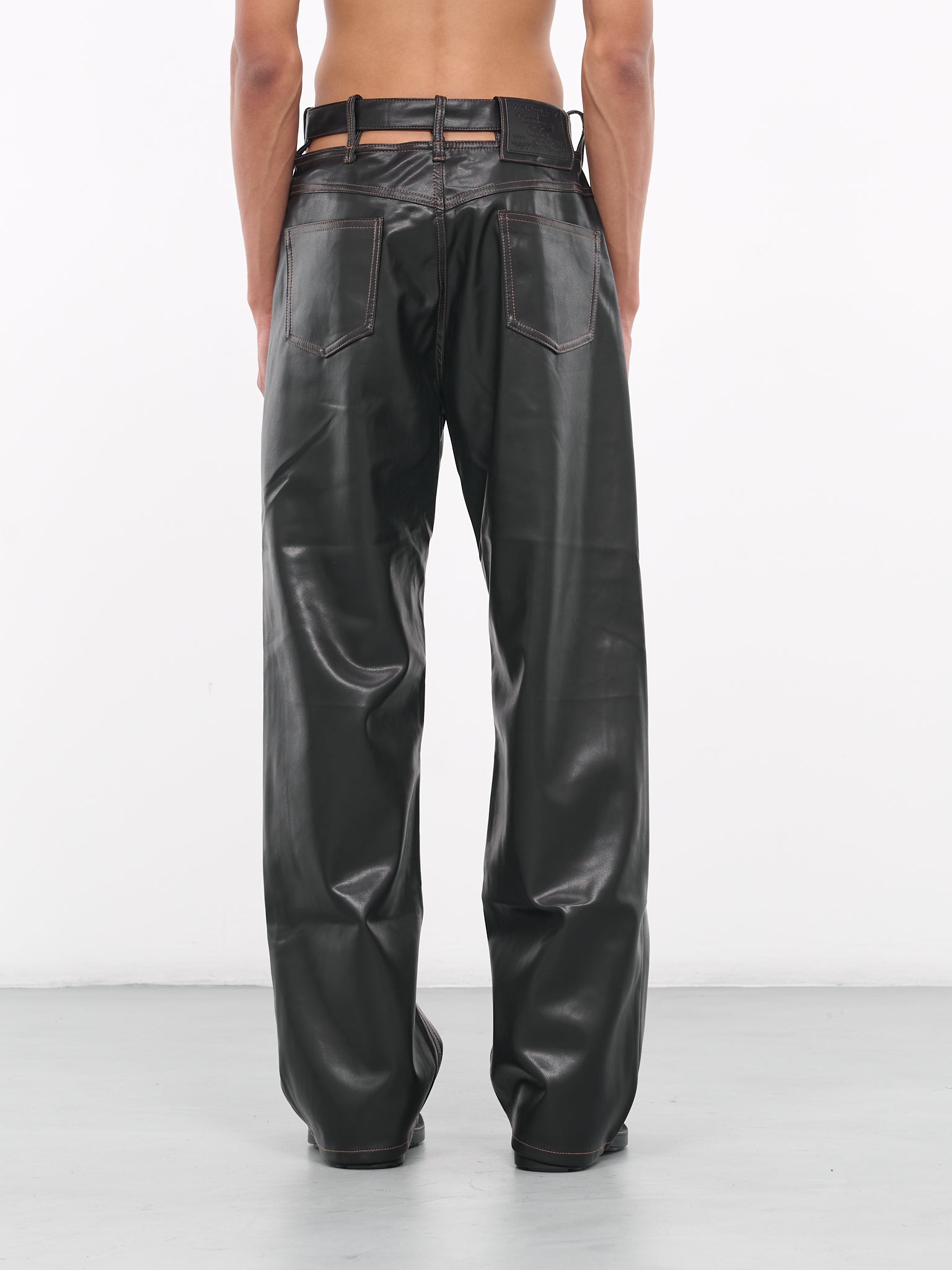 Y Belt Leather Pants (PANT101-S25-F444-BLACK)