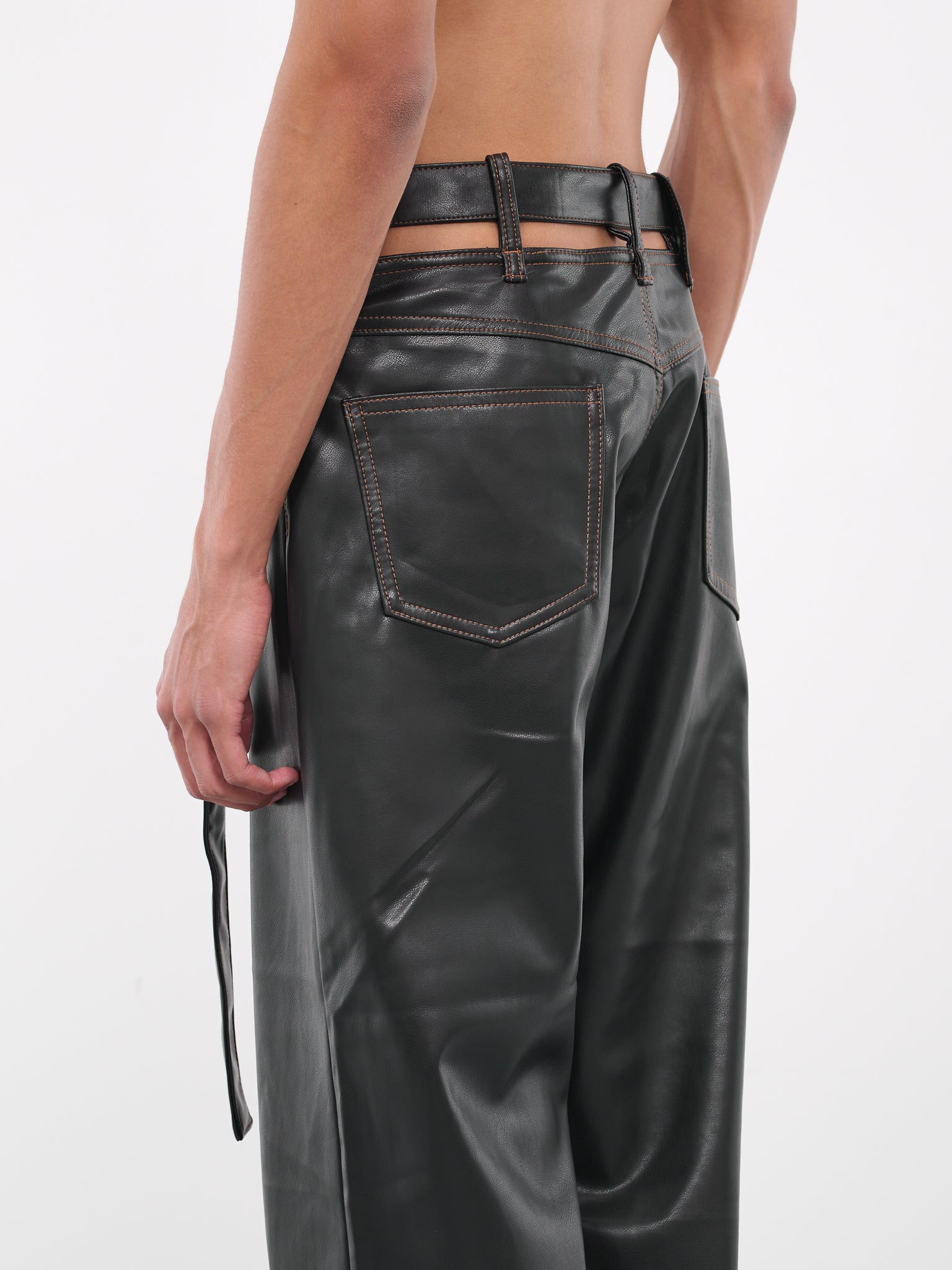 Y Belt Leather Pants (PANT101-S25-F444-BLACK)