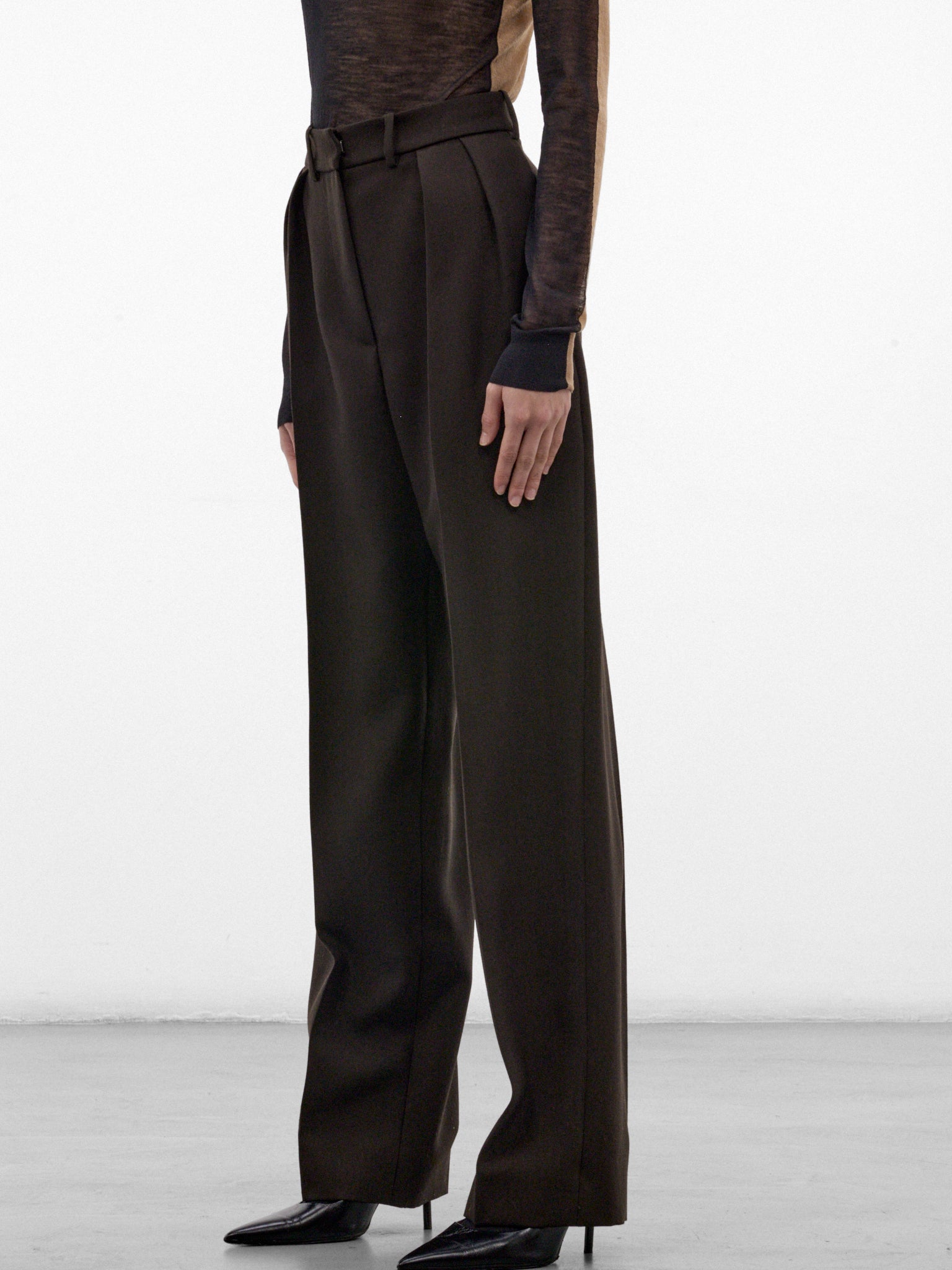 Brown Wool Straight Pleated Trousers (PANTS-02-DARK-BROWN)