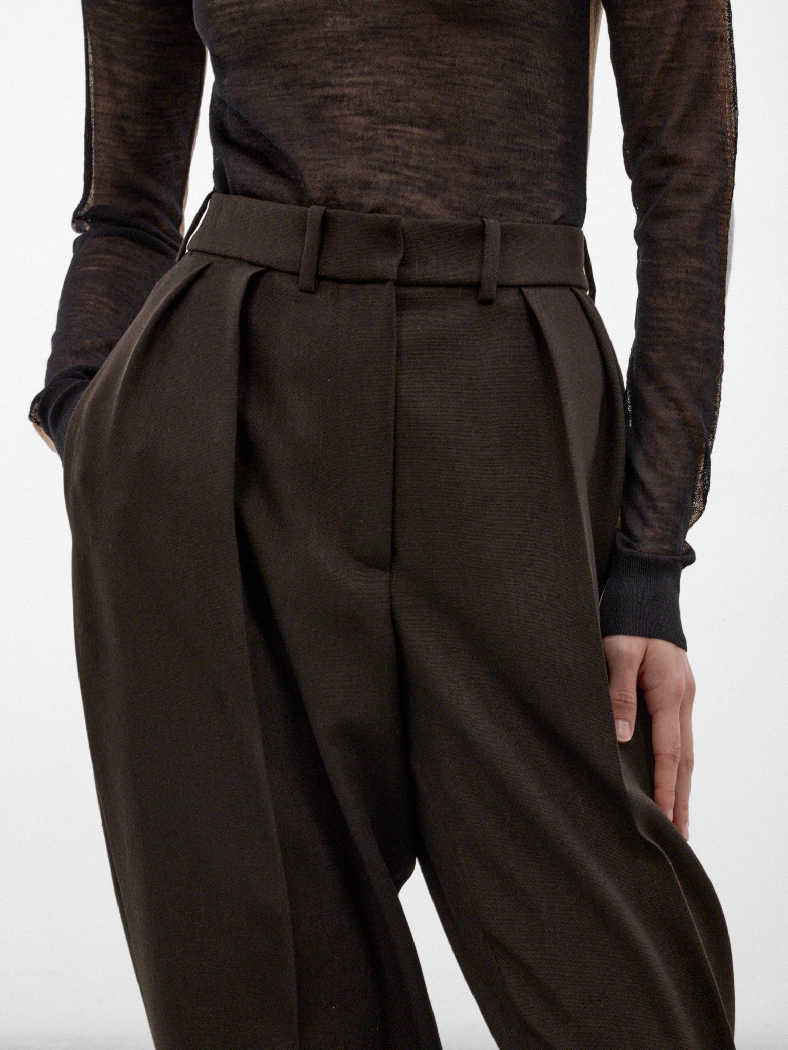 Brown Wool Straight Pleated Trousers (PANTS-02-DARK-BROWN)