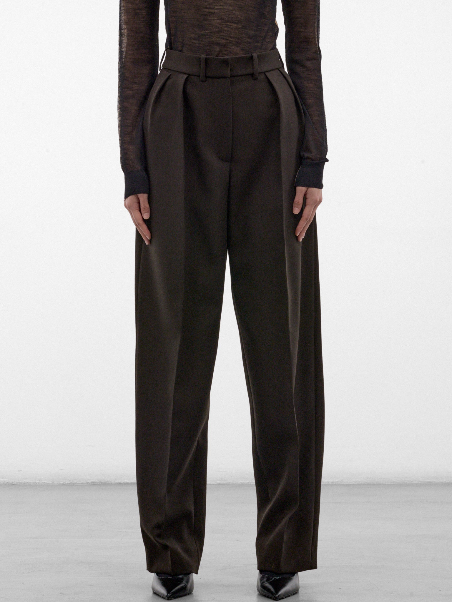 Brown Wool Straight Pleated Trousers (PANTS-02-DARK-BROWN)