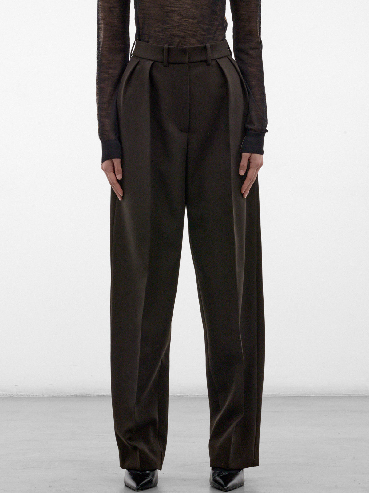 Brown Wool Straight Pleated Trousers (PANTS-02-DARK-BROWN)