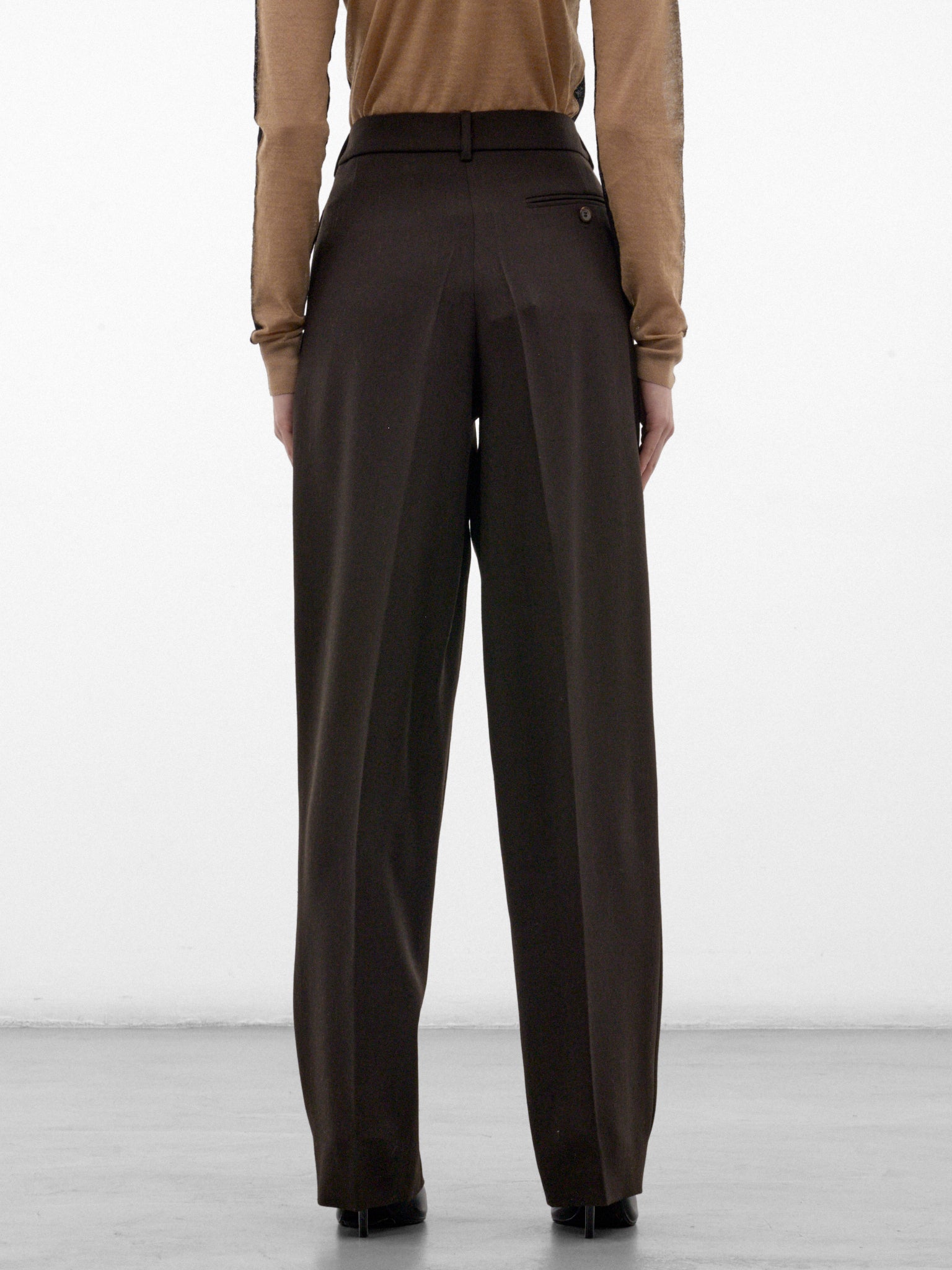 Brown Wool Straight Pleated Trousers (PANTS-02-DARK-BROWN)