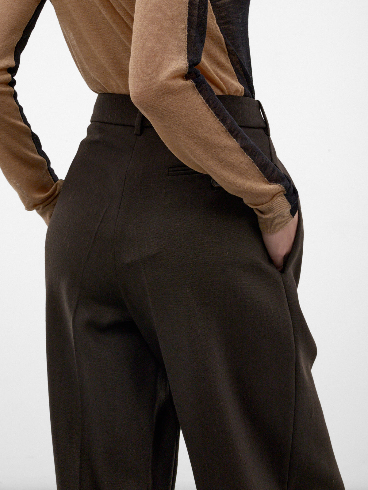 Brown Wool Straight Pleated Trousers (PANTS-02-DARK-BROWN)