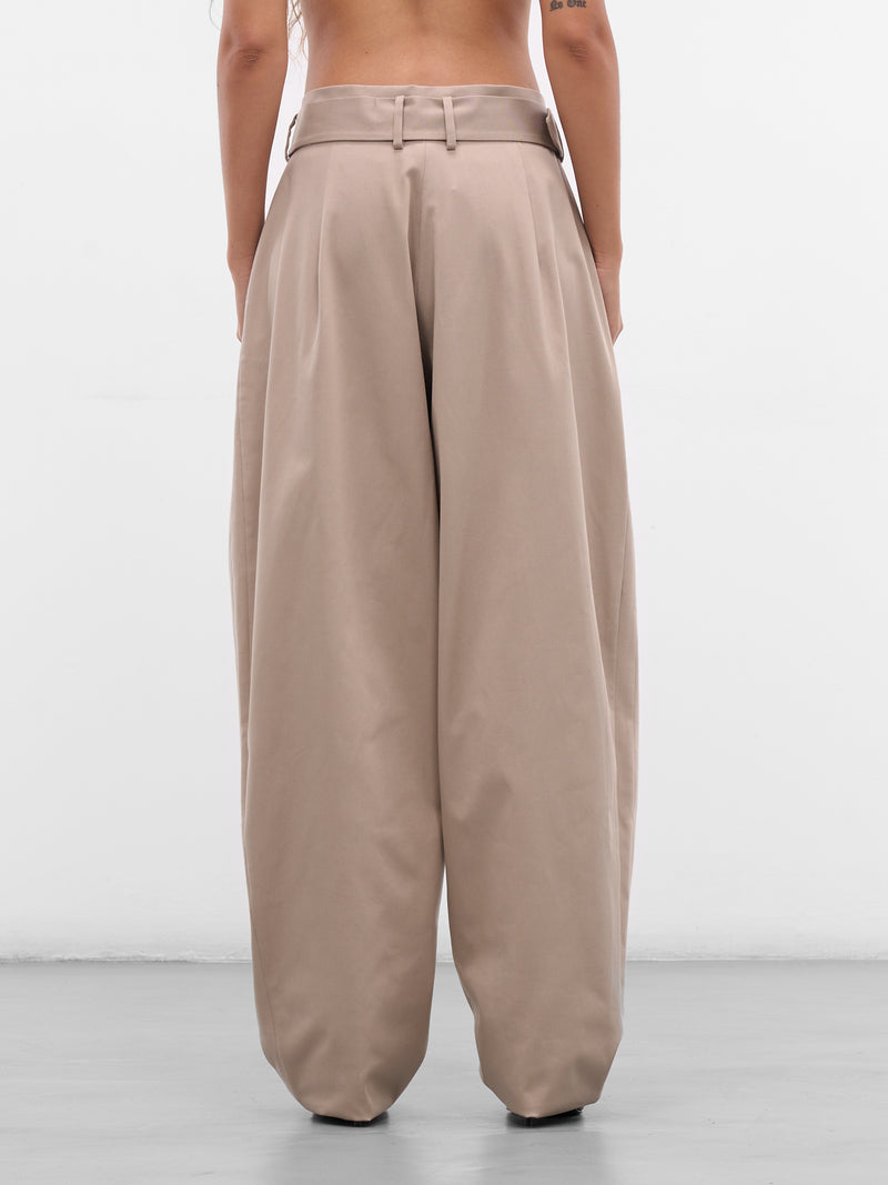 Beige Cotton Pleated Baggy Trousers (PANTS-07-BEIGE)