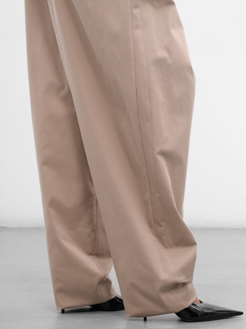 Beige Cotton Pleated Baggy Trousers (PANTS-07-BEIGE)