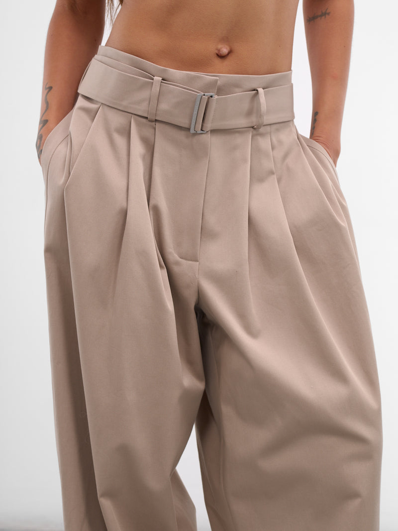 Beige Cotton Pleated Baggy Trousers (PANTS-07-BEIGE)