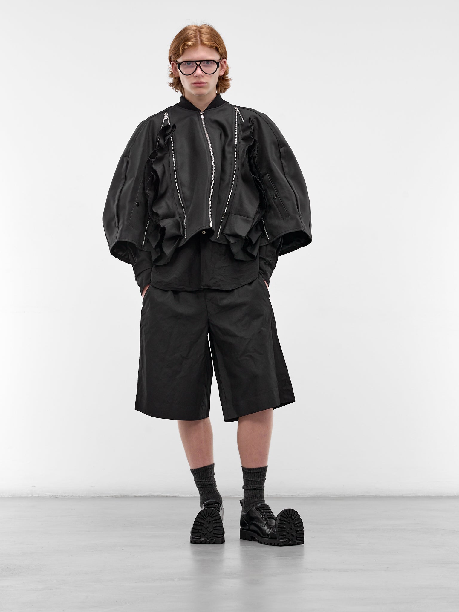 COMME DES GARCONS HOMME+ Deconstructed Bomber Cape Jacket | H.Lorenzo - styled