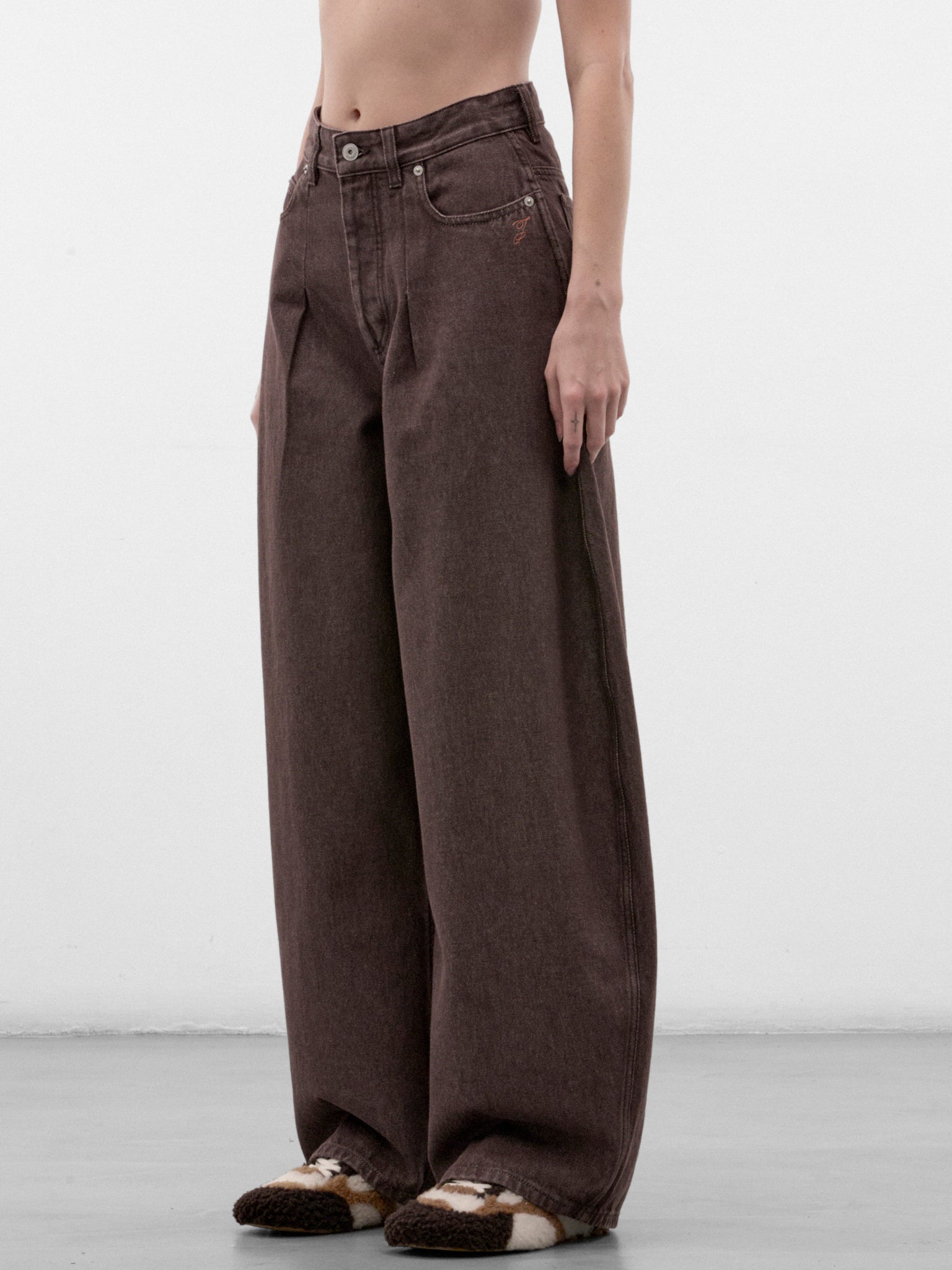 Brown Denim Curved Leg Jeans (PAW00609AD00077-BROWN)