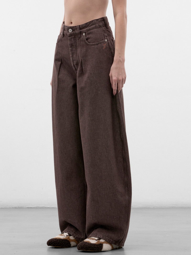 Brown Denim Curved Leg Jeans (PAW00609AD00077-BROWN)