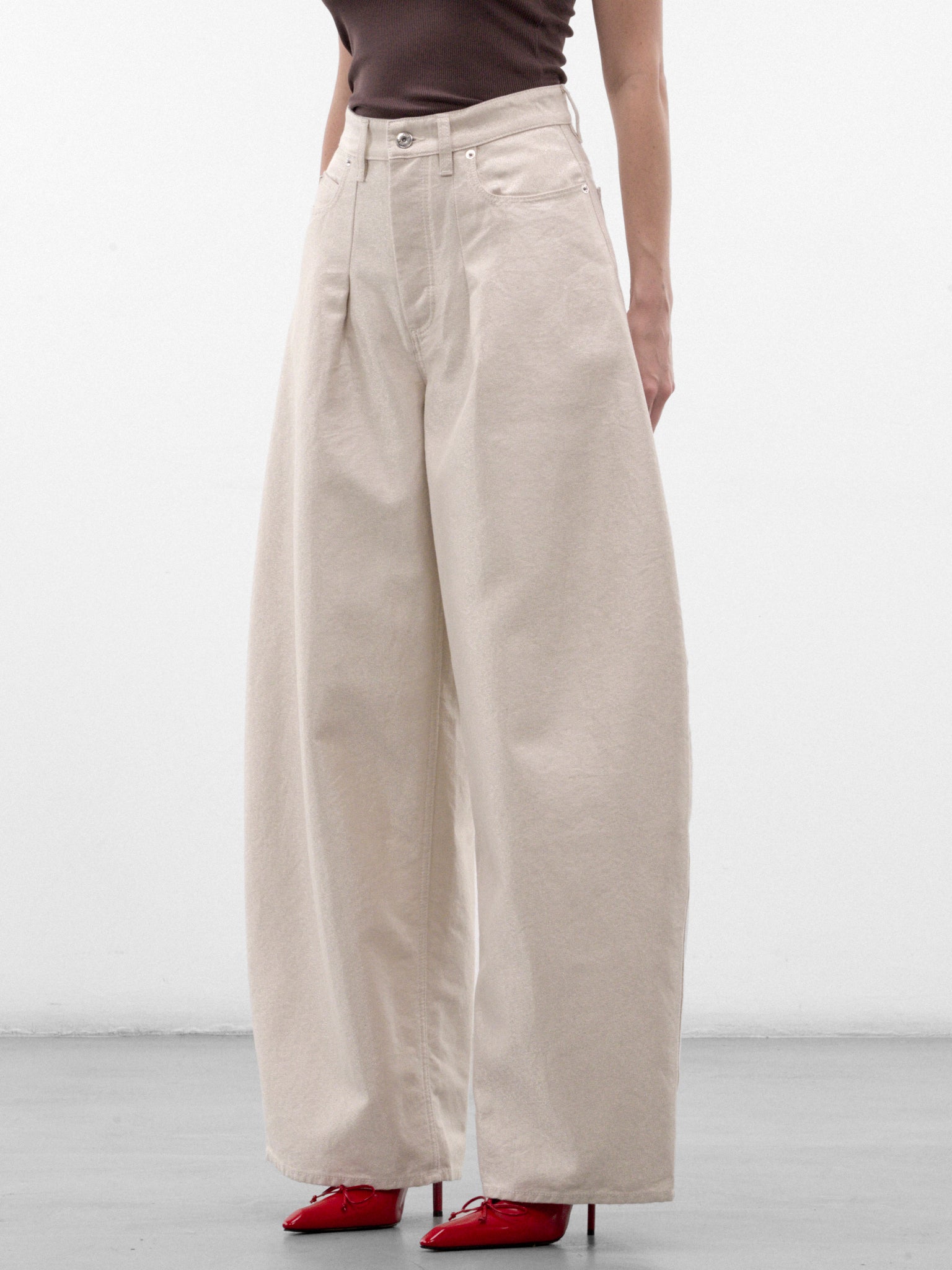 Off-White Cotton Wide Leg Jeans (PAW00609AD00081-OFF-WHITE-SILV)