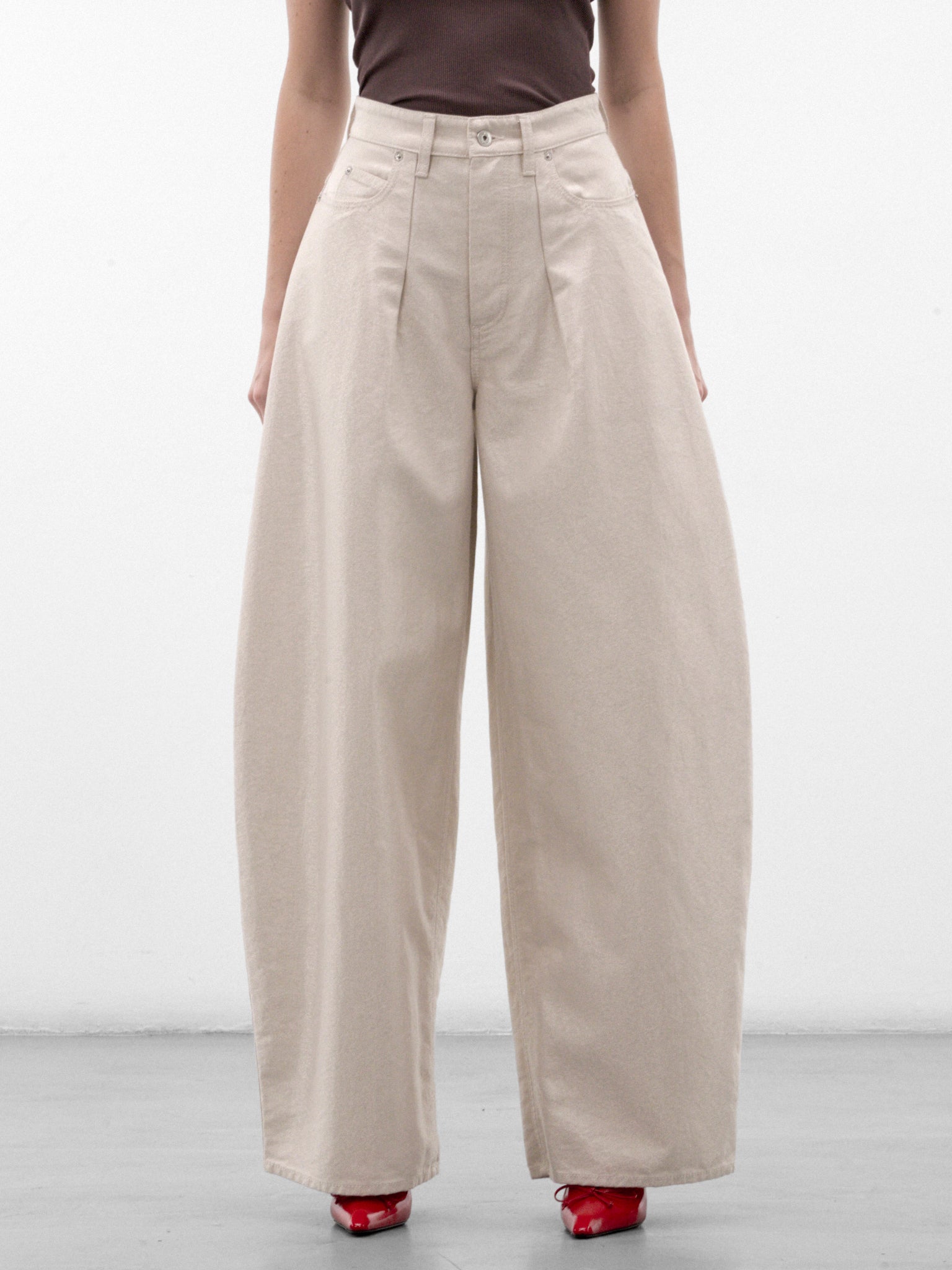 Off-White Cotton Wide Leg Jeans (PAW00609AD00081-OFF-WHITE-SILV)