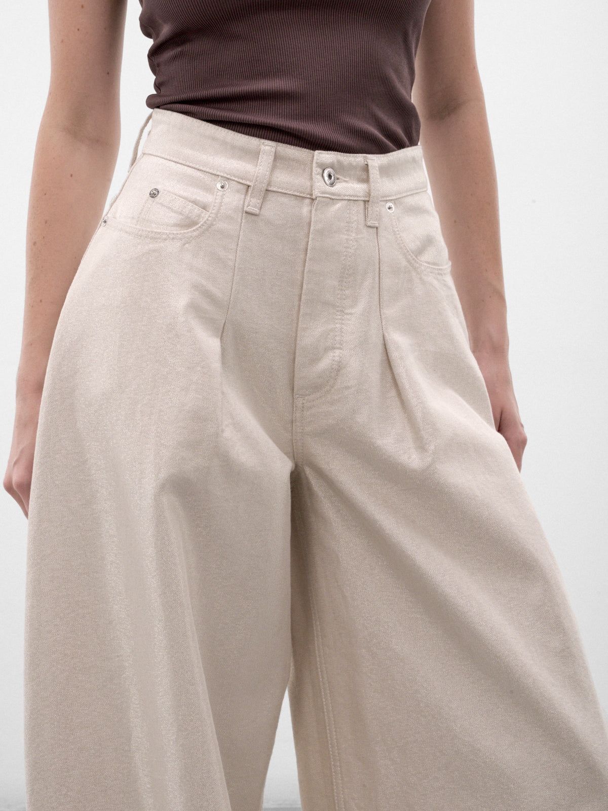 Off-White Cotton Wide Leg Jeans (PAW00609AD00081-OFF-WHITE-SILV)