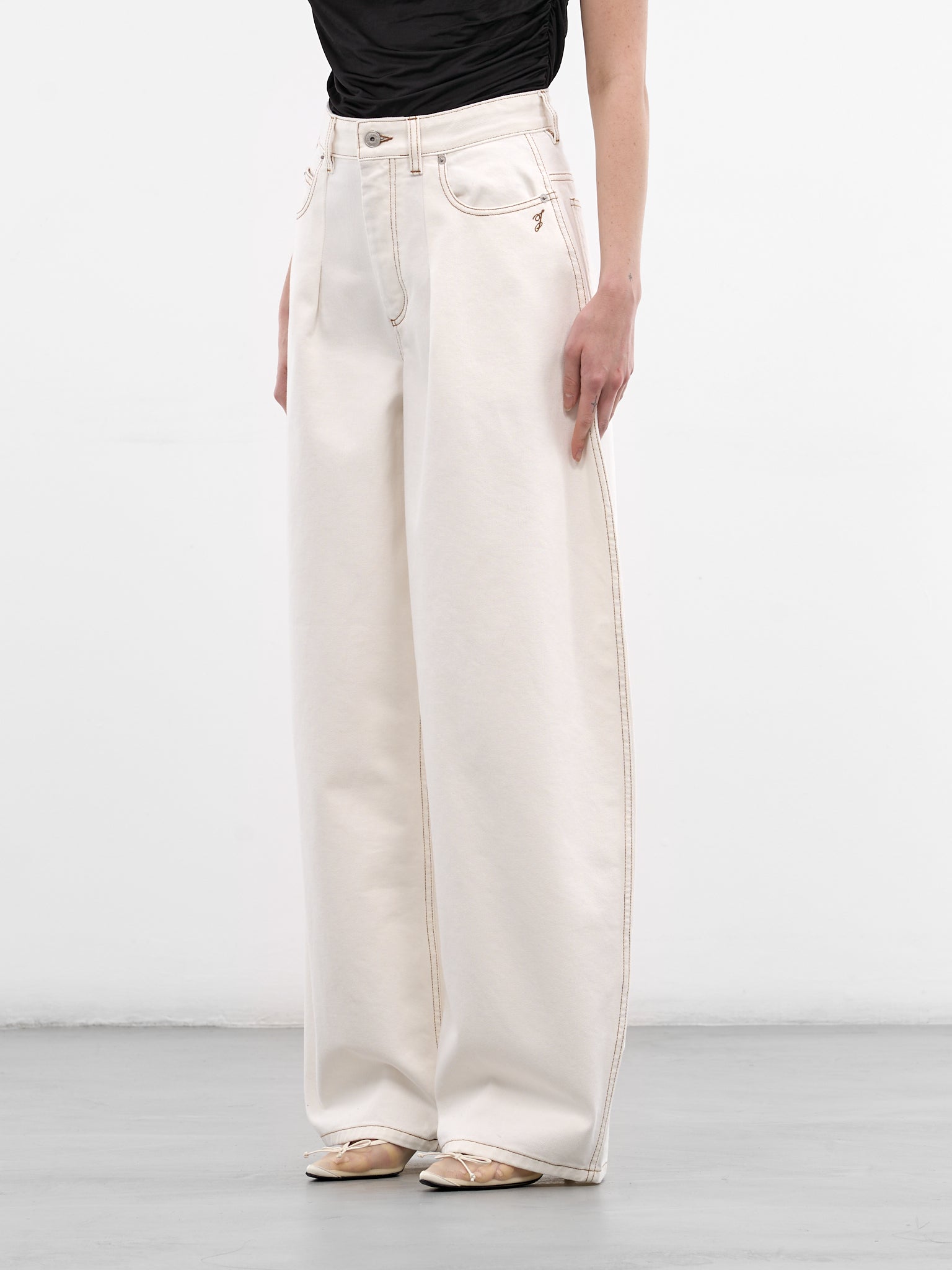 White Ovalo Baggy Denim Jeans (PAW00609AD0040-OFF-WHITE-TABAC)