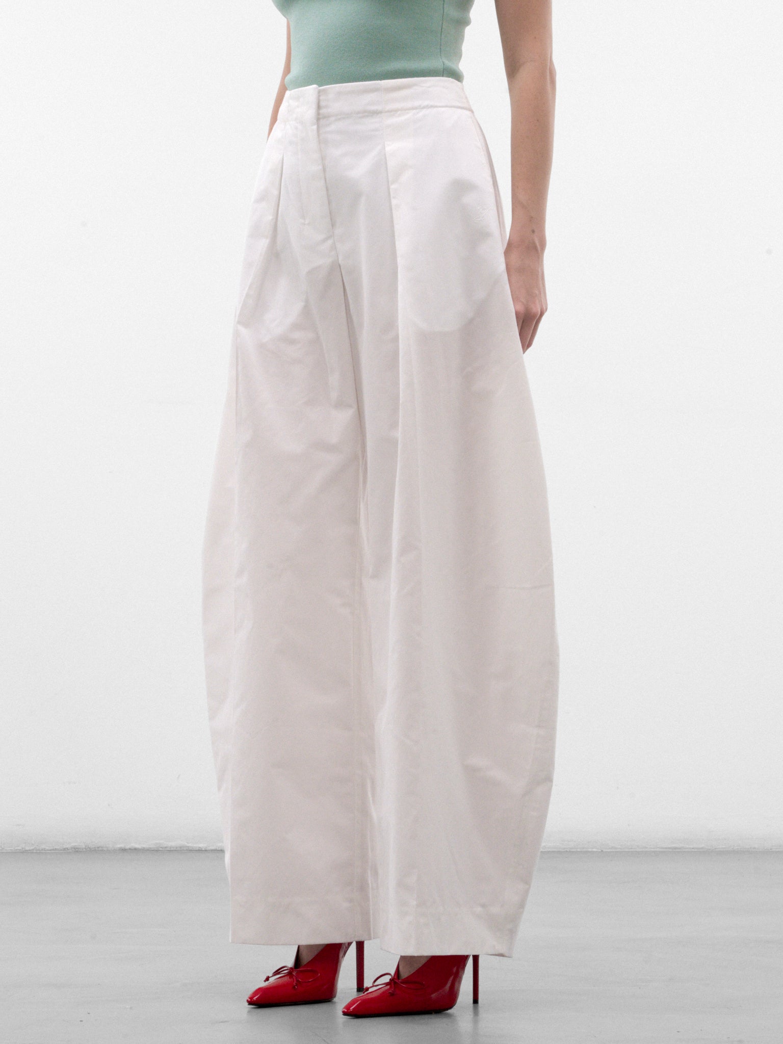 White Cotton Pleated Wide Trousers (PAW00663AW00907-WHITE)