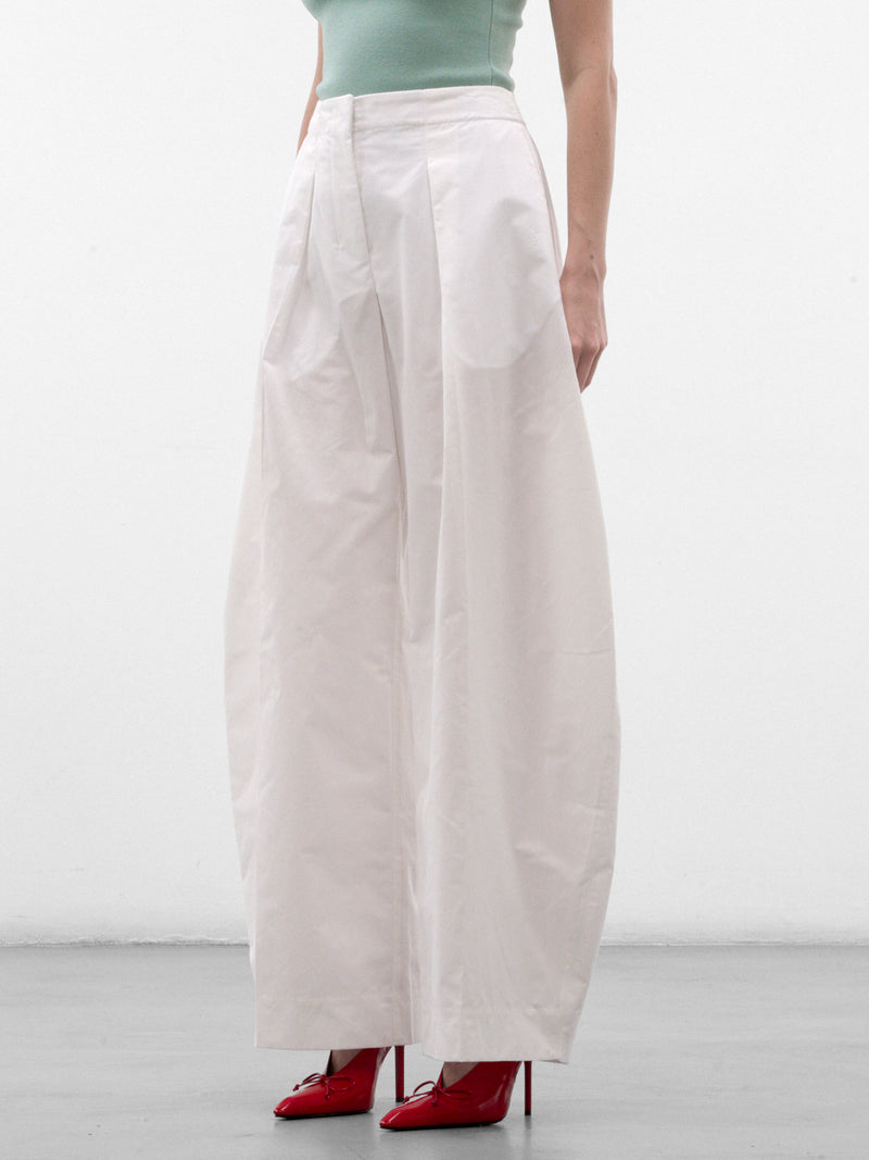 White Cotton Pleated Wide Trousers (PAW00663AW00907-WHITE)