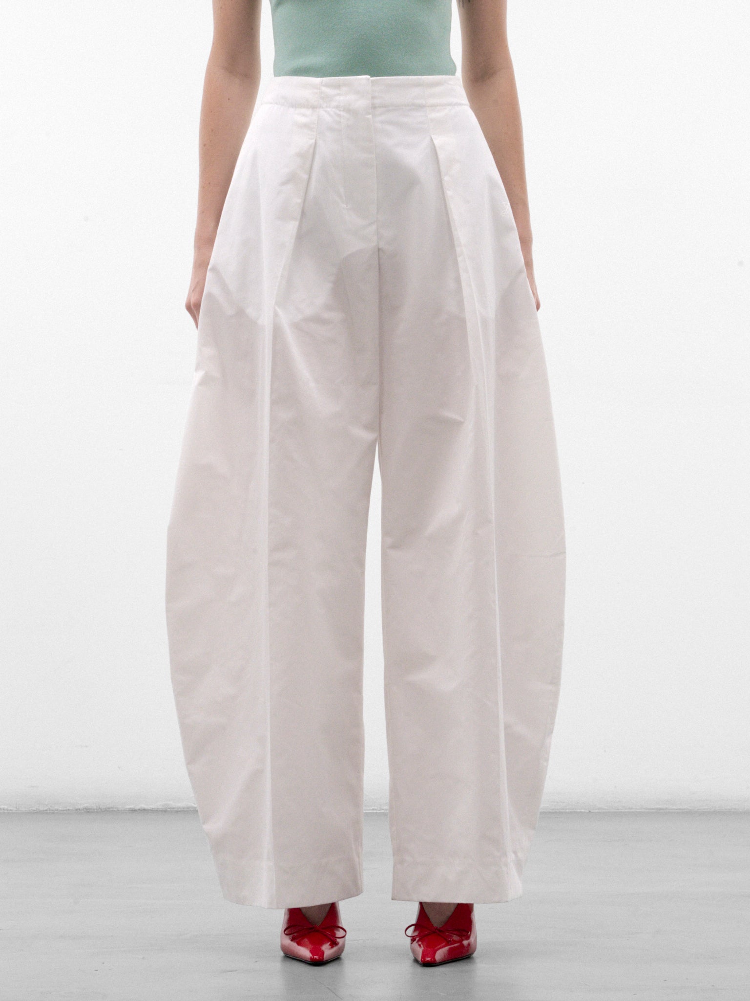 White Cotton Pleated Wide Trousers (PAW00663AW00907-WHITE)