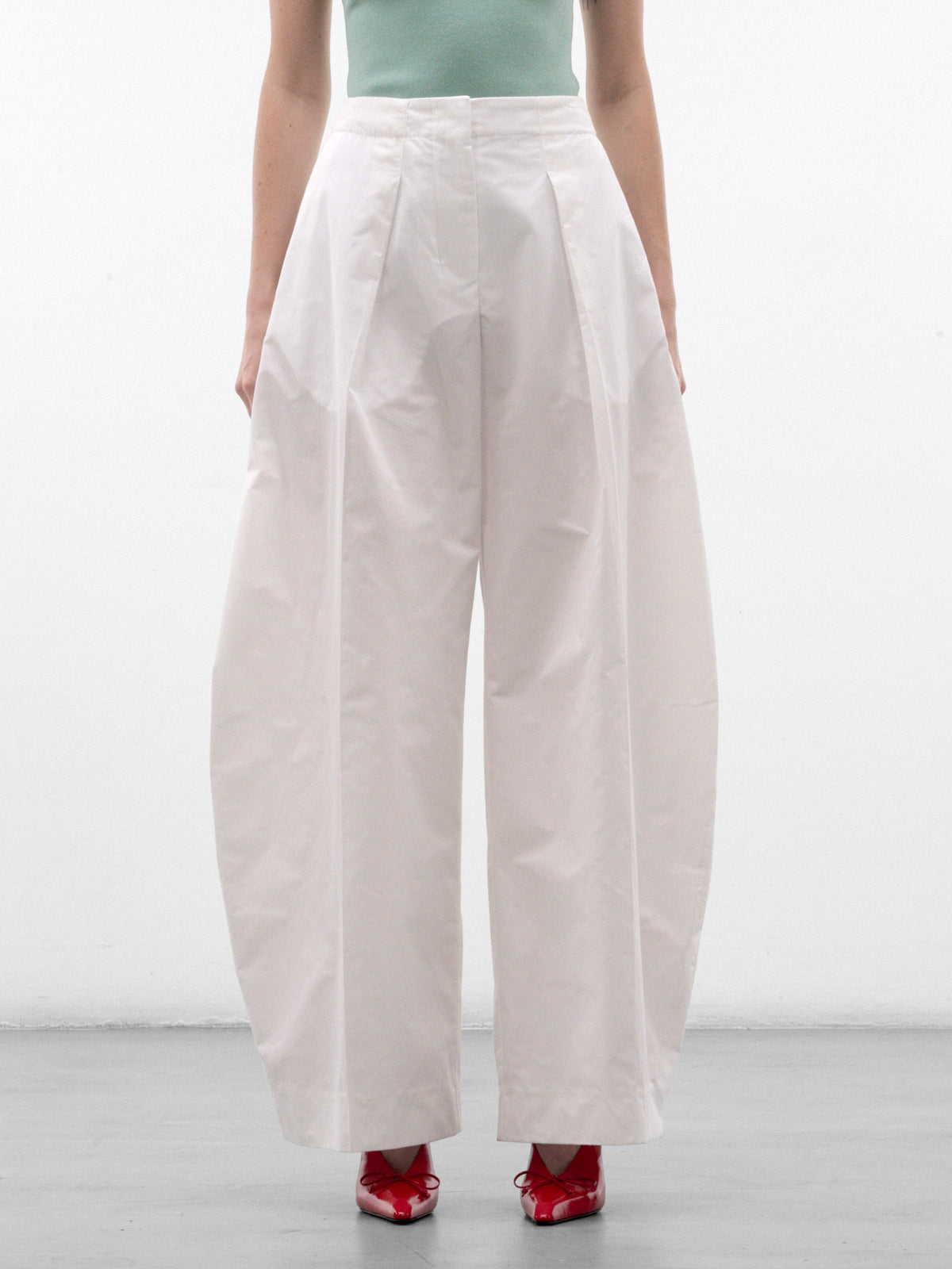 White Cotton Pleated Wide Trousers (PAW00663AW00907-WHITE)