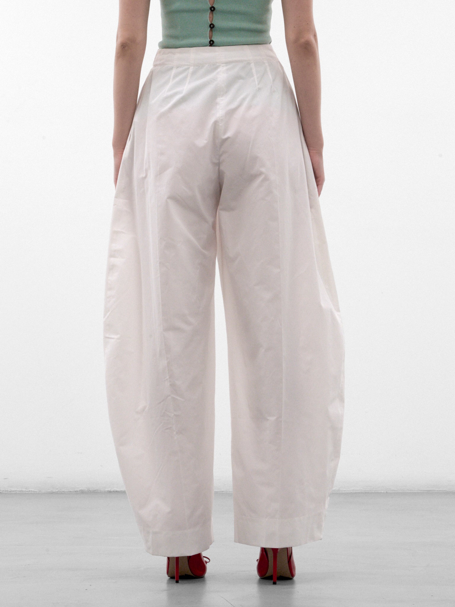 White Cotton Pleated Wide Trousers (PAW00663AW00907-WHITE)