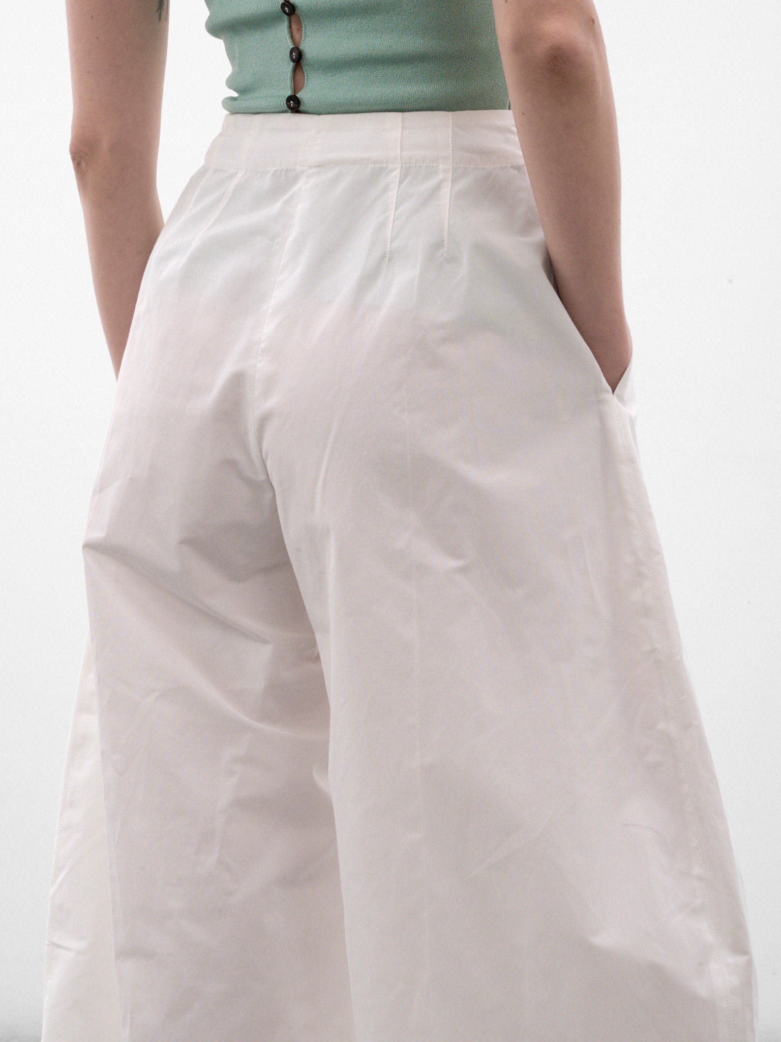 White Cotton Pleated Wide Trousers (PAW00663AW00907-WHITE)