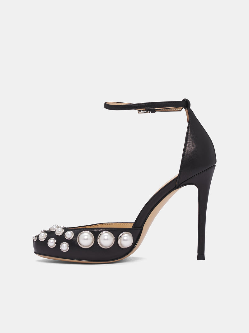 NICOLA BROGNANO Black Pearls Heels | H.Lorenzo - side