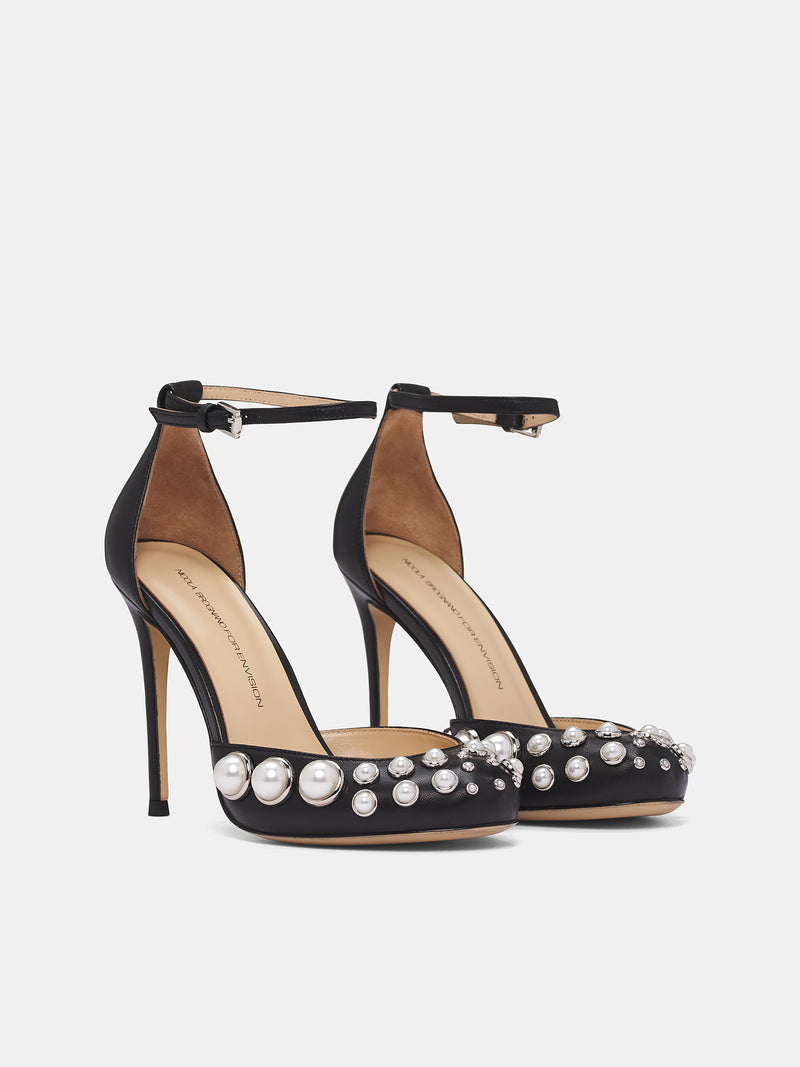 NICOLA BROGNANO Black Pearls Heels | H.Lorenzo - side front