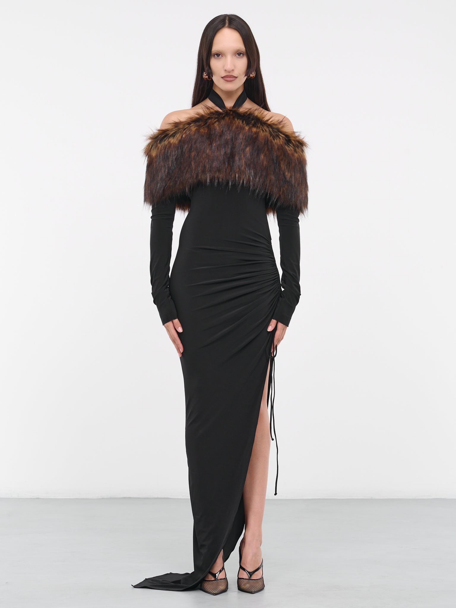 Faux-Fur Ruched Dress (PECOLYDR07-MULTICOLOR)