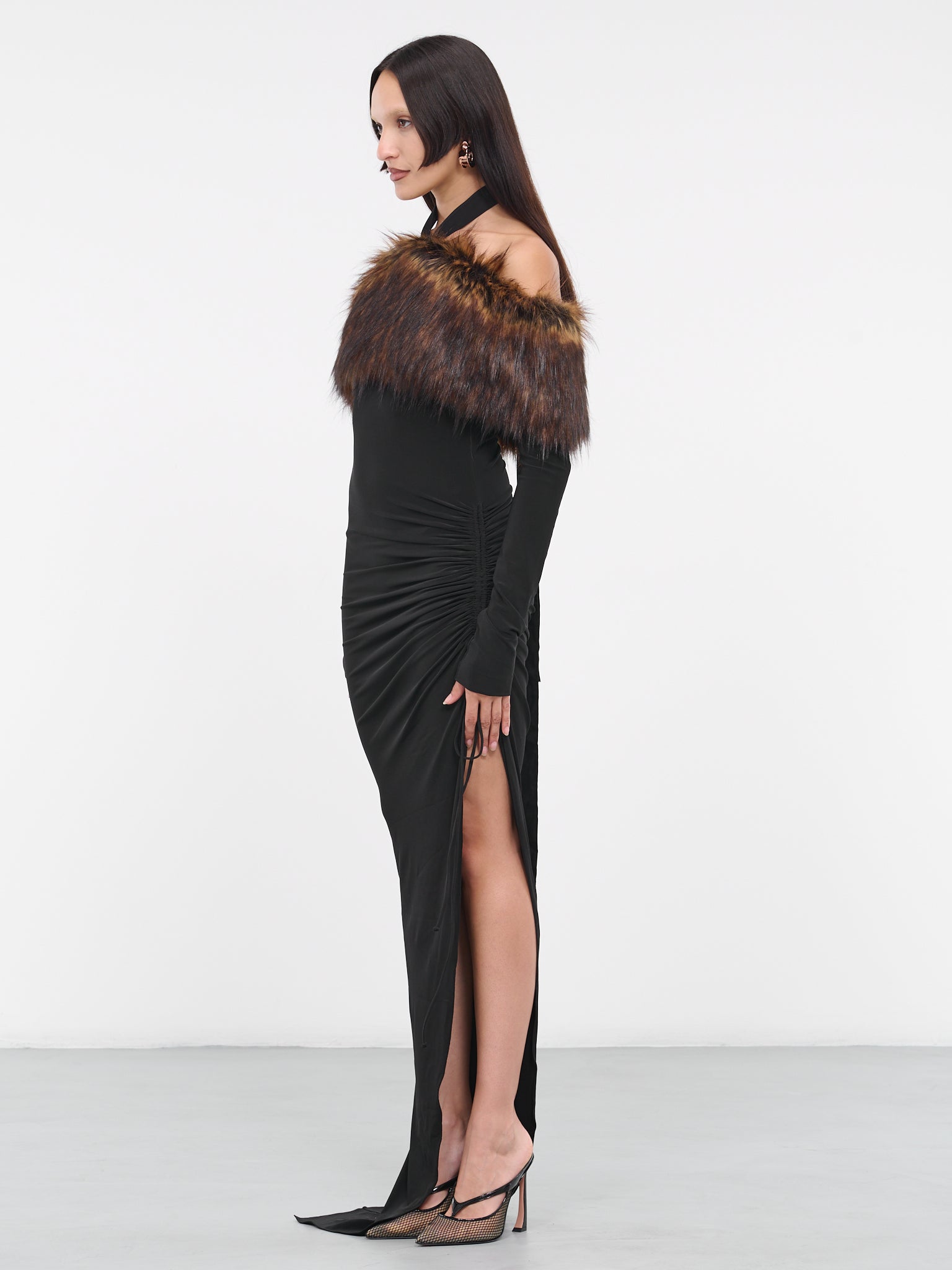 Faux-Fur Ruched Dress (PECOLYDR07-MULTICOLOR)