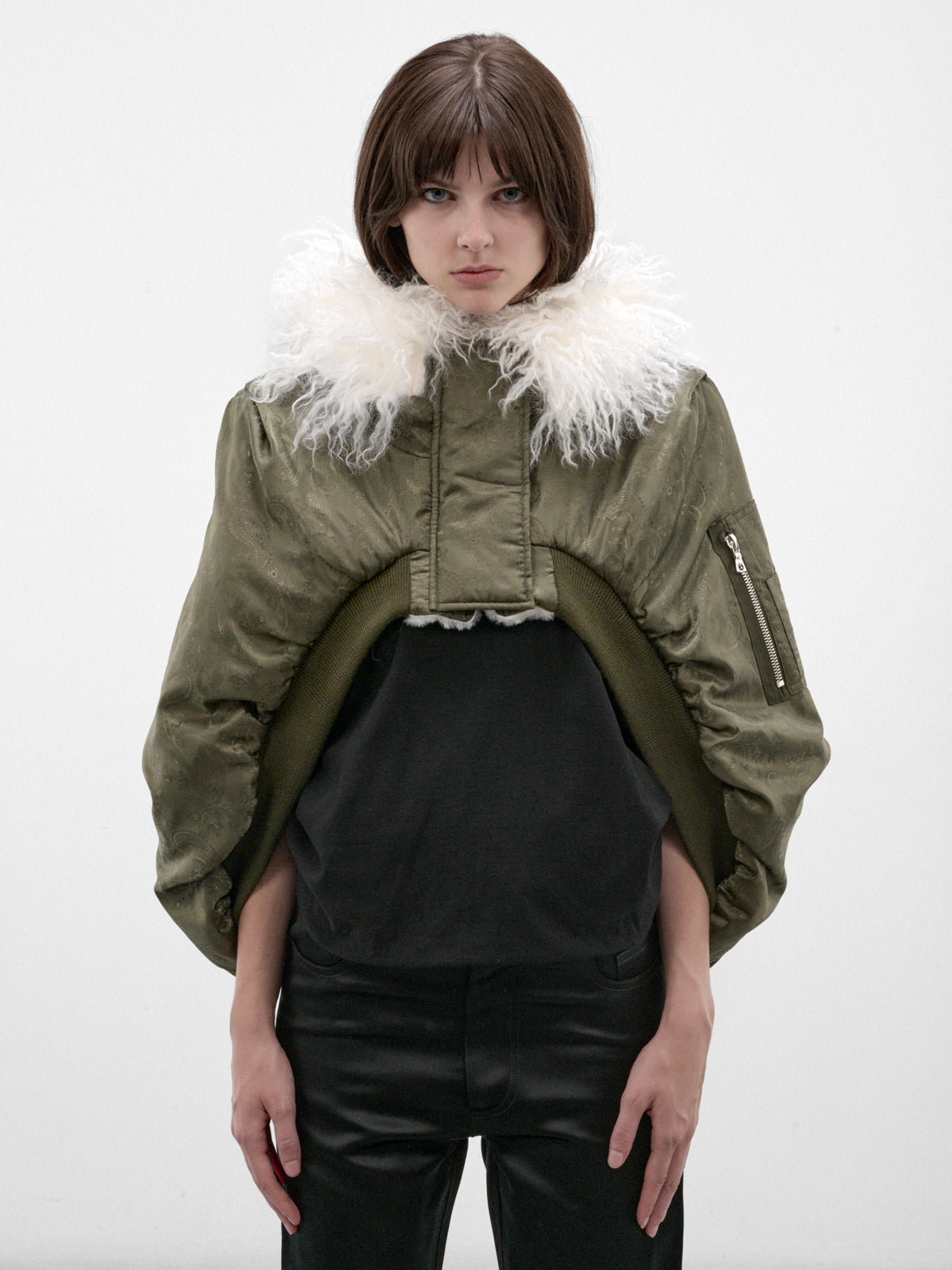 Green Jacquard Bomber Cape (PFAW26OW04-GREEN)