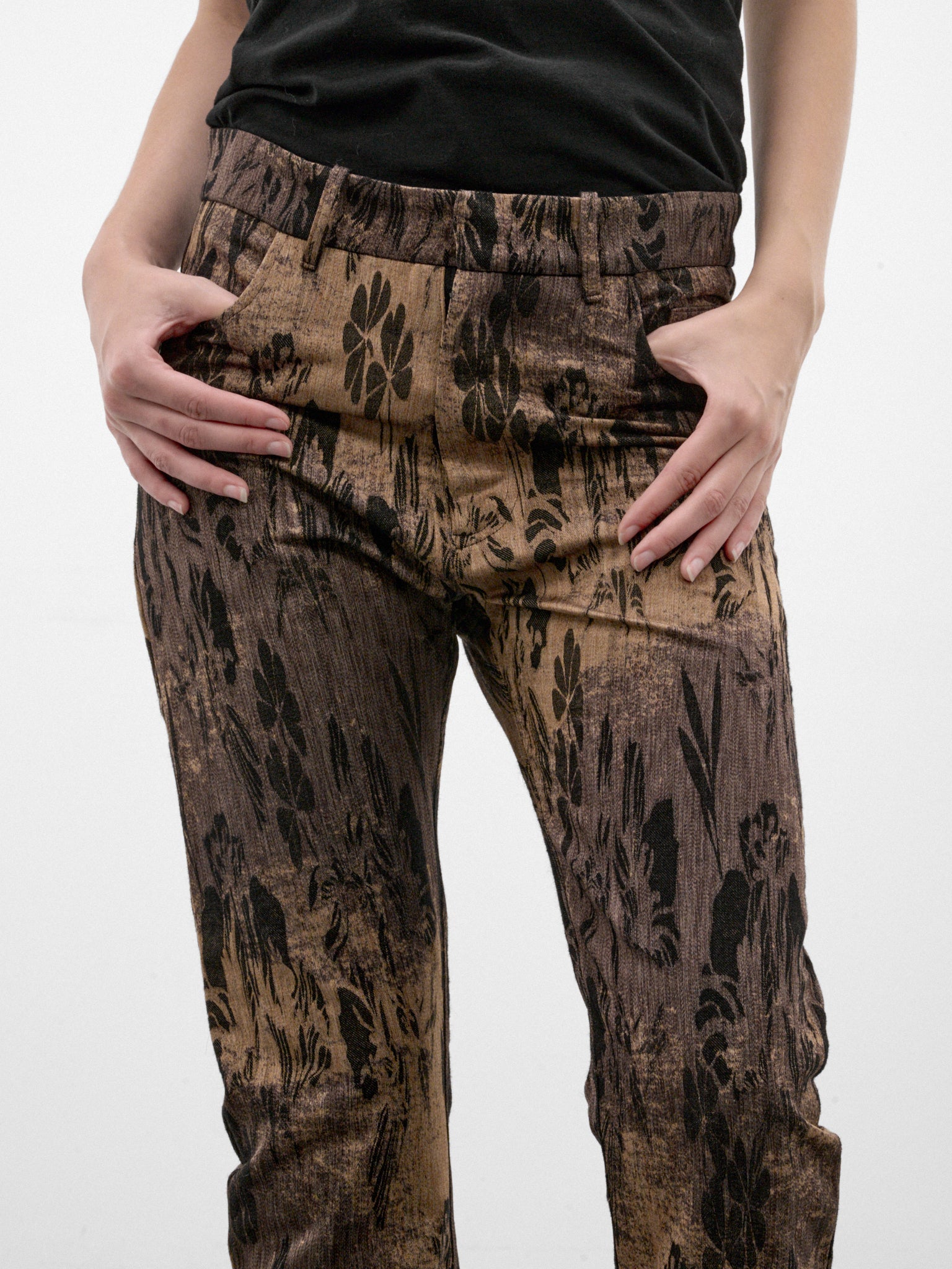 Gold Floral Jacquard Flared Trousers (PFAW26TR02-GOLD)