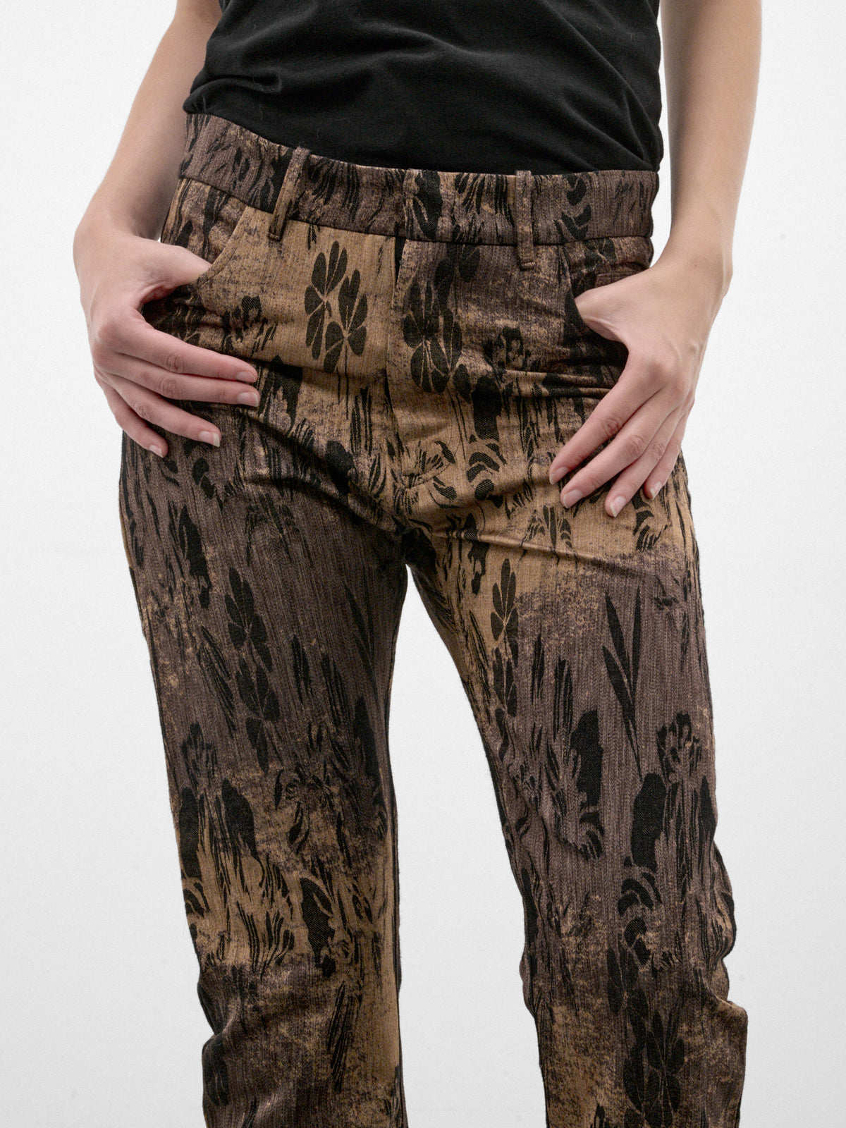 Gold Floral Jacquard Flared Trousers (PFAW26TR02-GOLD)