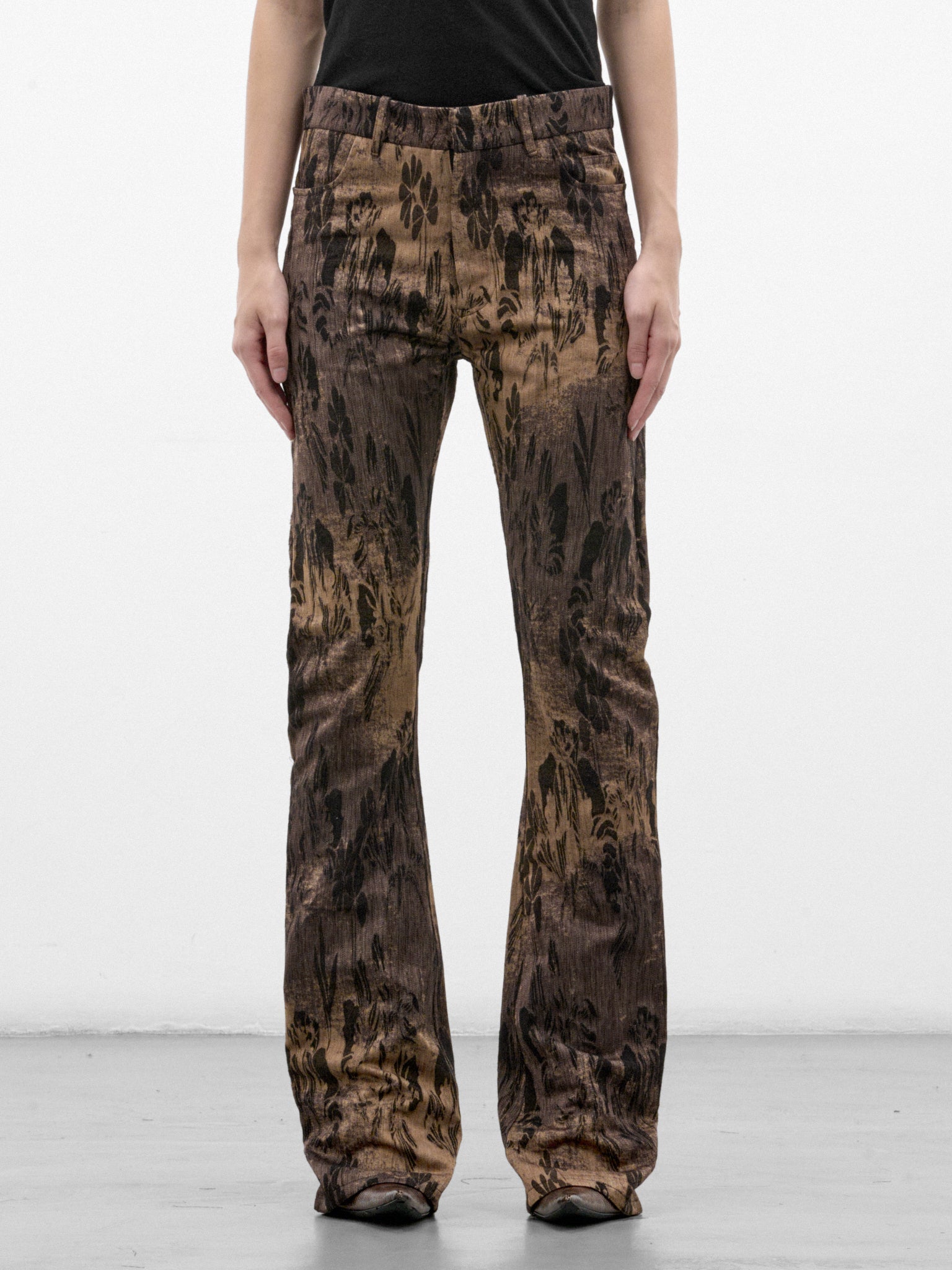 Gold Floral Jacquard Flared Trousers (PFAW26TR02-GOLD)