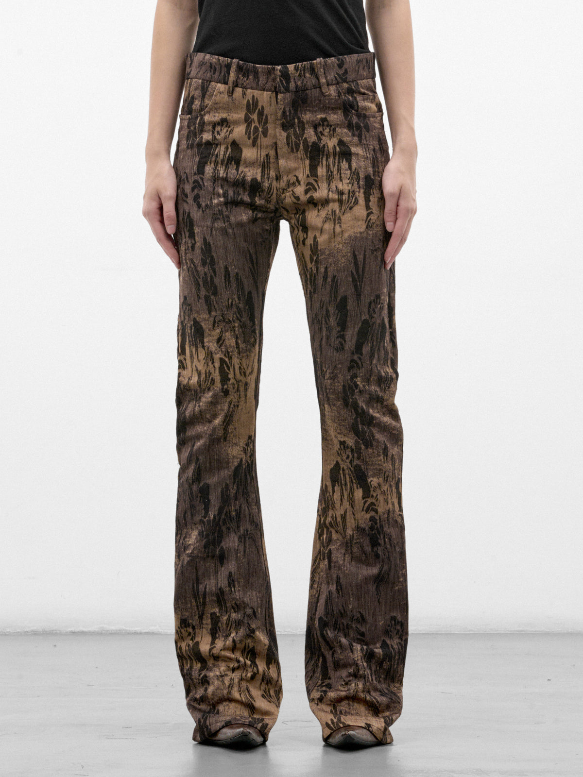 Gold Floral Jacquard Flared Trousers (PFAW26TR02-GOLD)