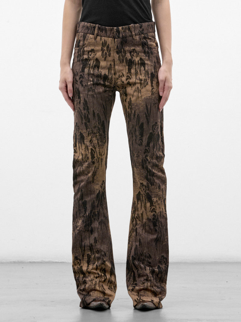 Gold Floral Jacquard Flared Trousers (PFAW26TR02-GOLD)