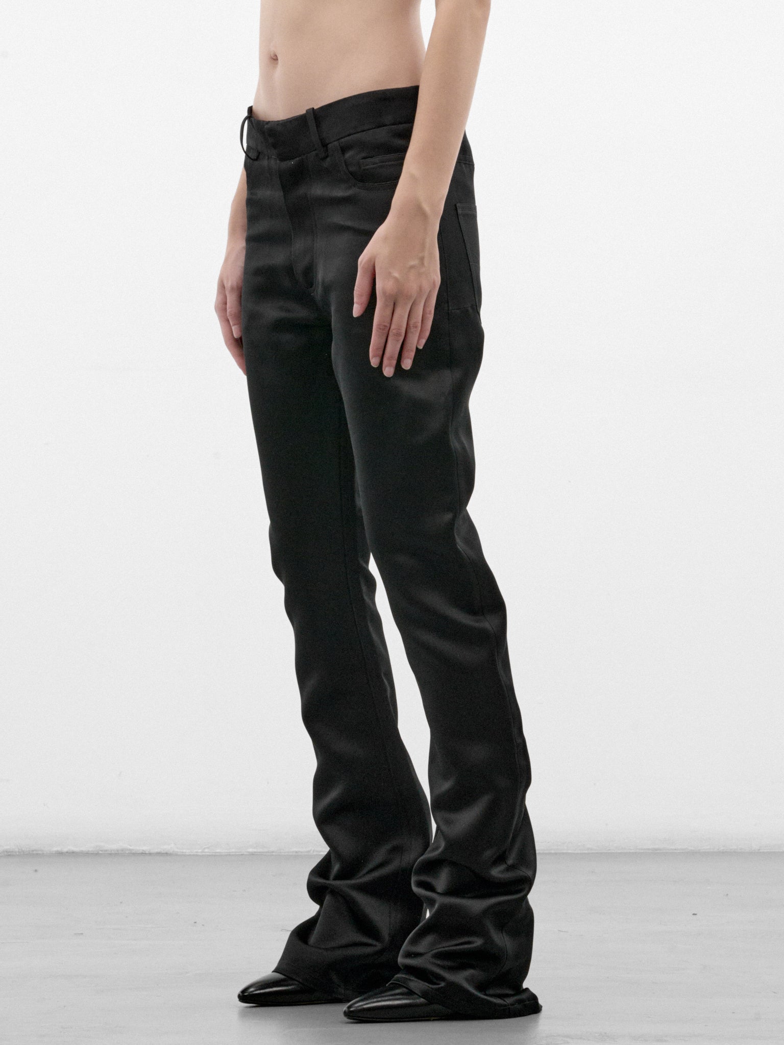 Black Silk Duchesse Flared Trousers (PFAW26TR03-1-BLACK)