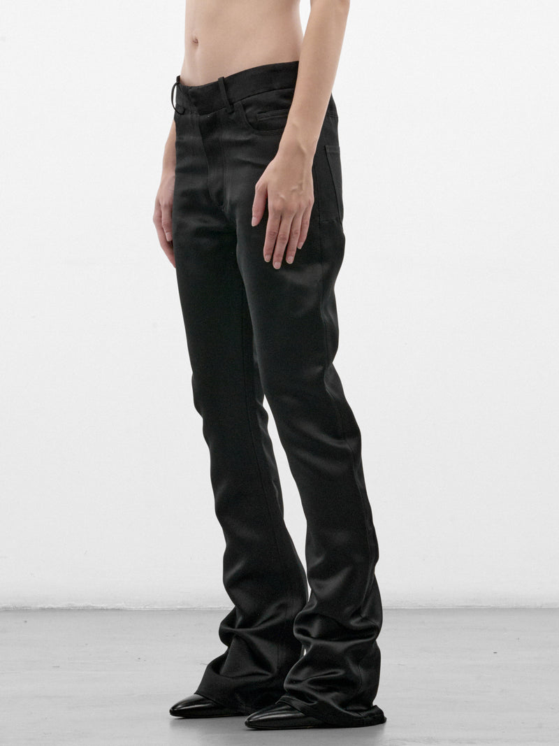 Black Silk Duchesse Flared Trousers (PFAW26TR03-1-BLACK)