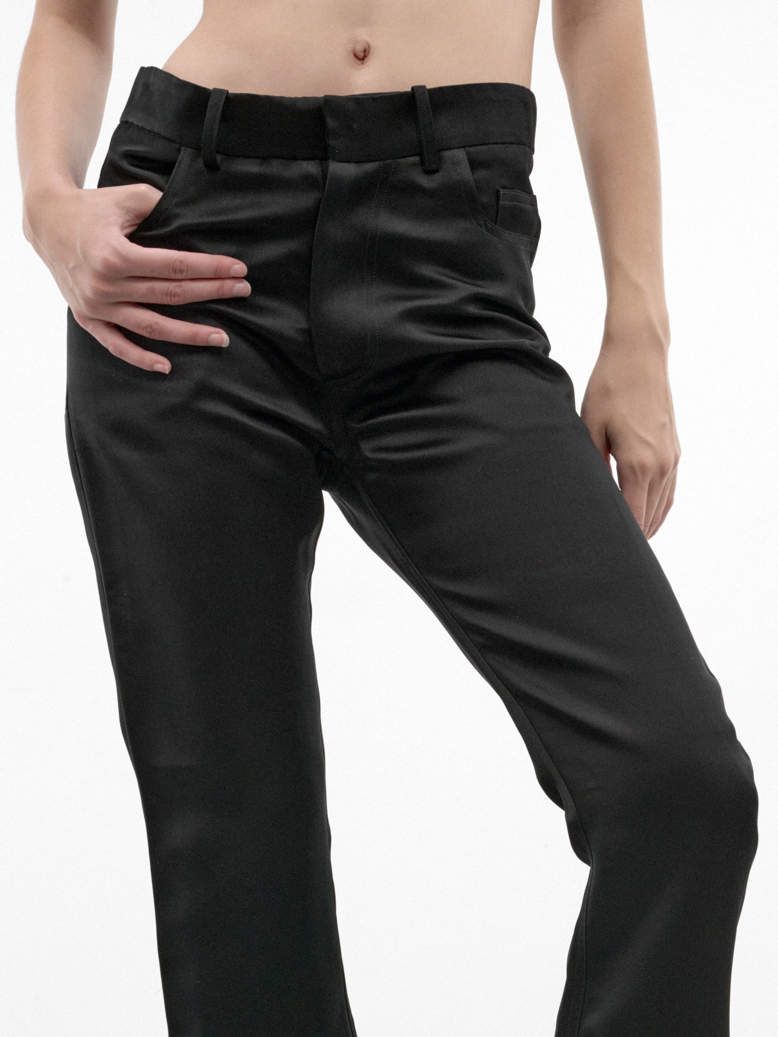 Black Silk Duchesse Flared Trousers (PFAW26TR03-1-BLACK)