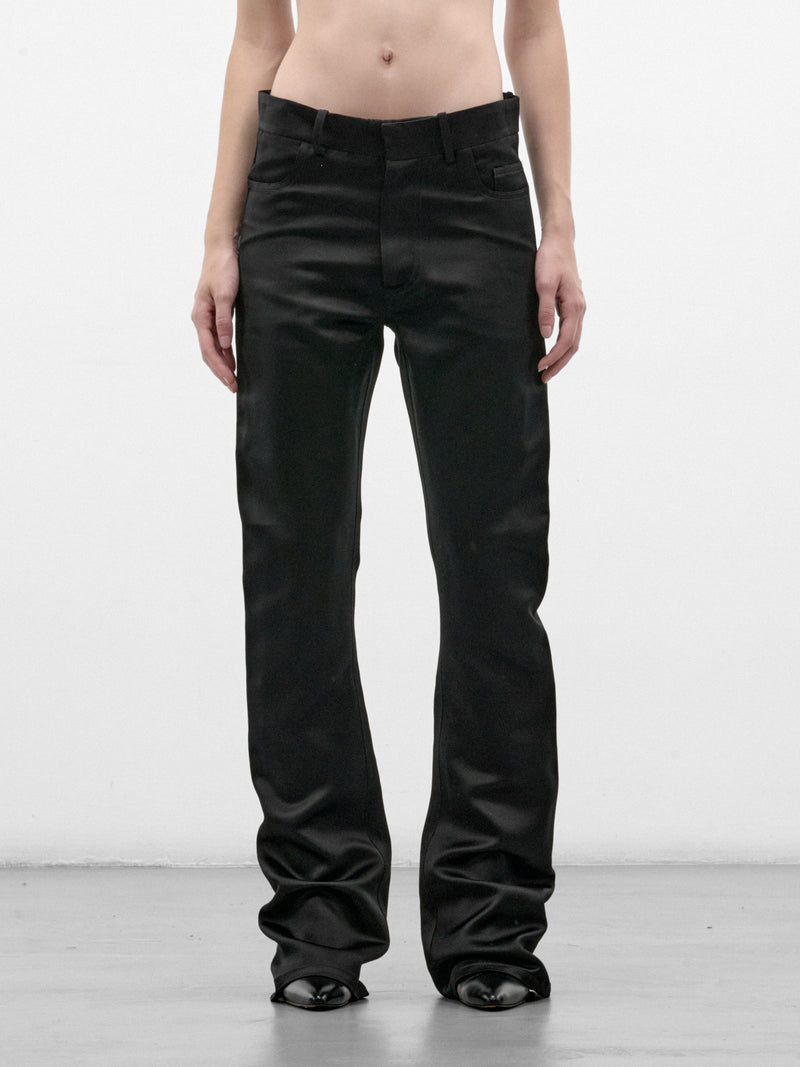 Black Silk Duchesse Flared Trousers (PFAW26TR03-1-BLACK)