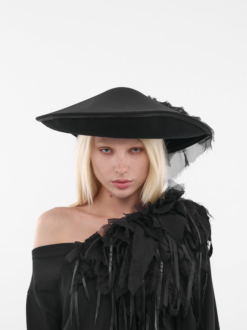Black Wool Chiffon Flower Hat (PFFW25HA02-BLACK)